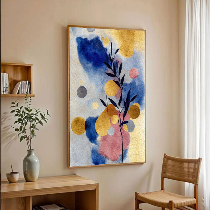 Golden Leaf Serenity: Abstract Watercolor Wall Art by Krutik