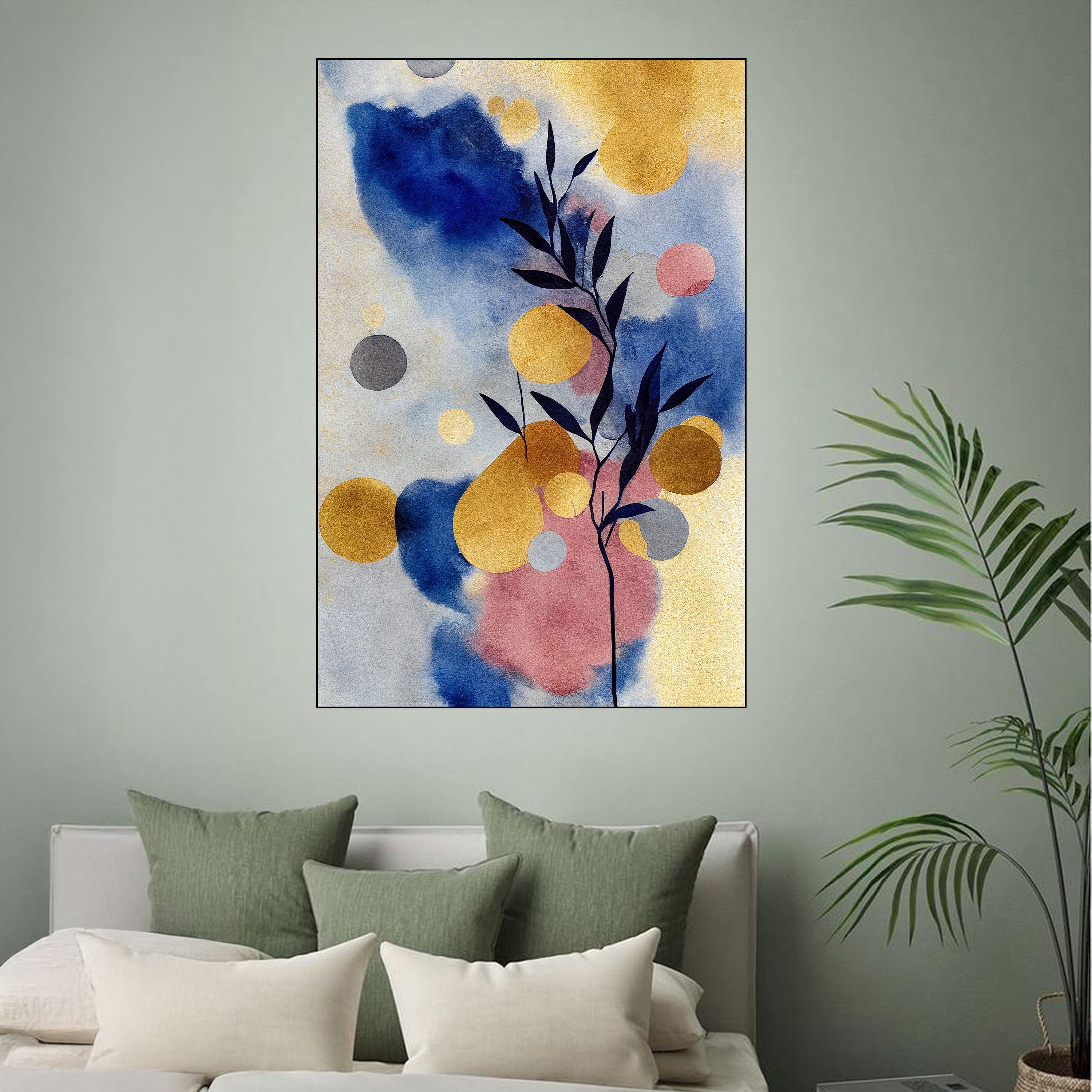 Golden Leaf Serenity: Abstract Watercolor Wall Art by Krutik