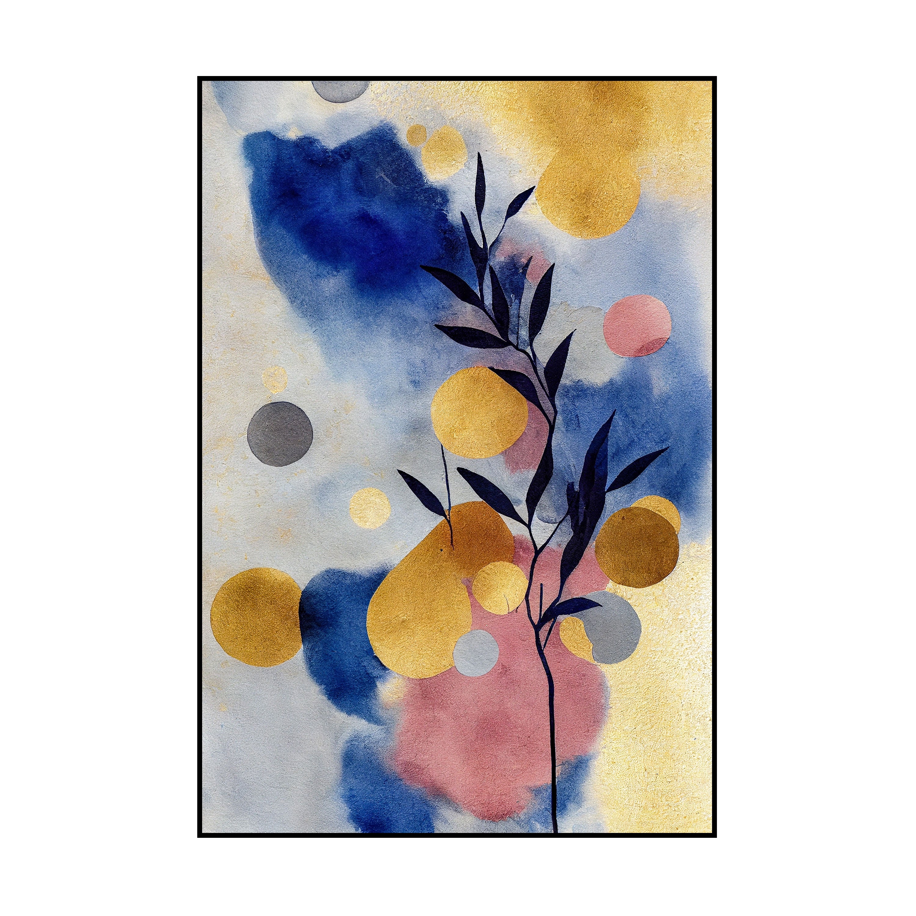 Golden Leaf Serenity: Abstract Watercolor Wall Art by Krutik