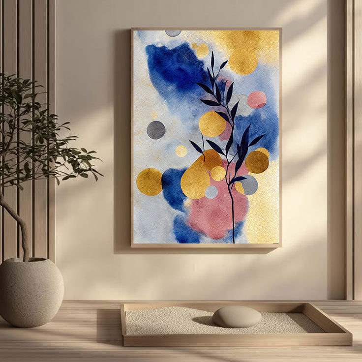 Golden Leaf Serenity: Abstract Watercolor Wall Art by Krutik