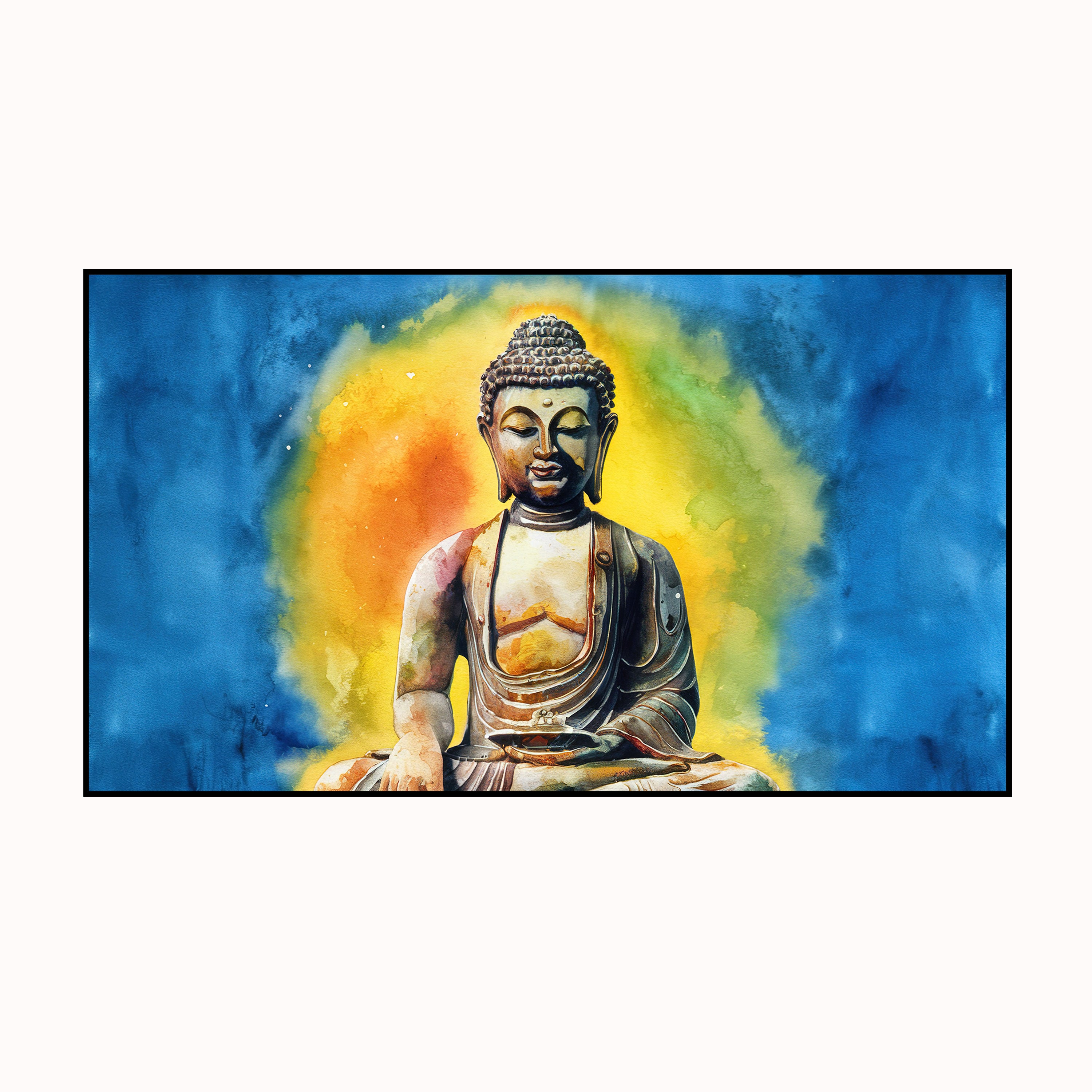 Buddha Radiance – Spiritual Watercolor Canvas Art by Krutik.