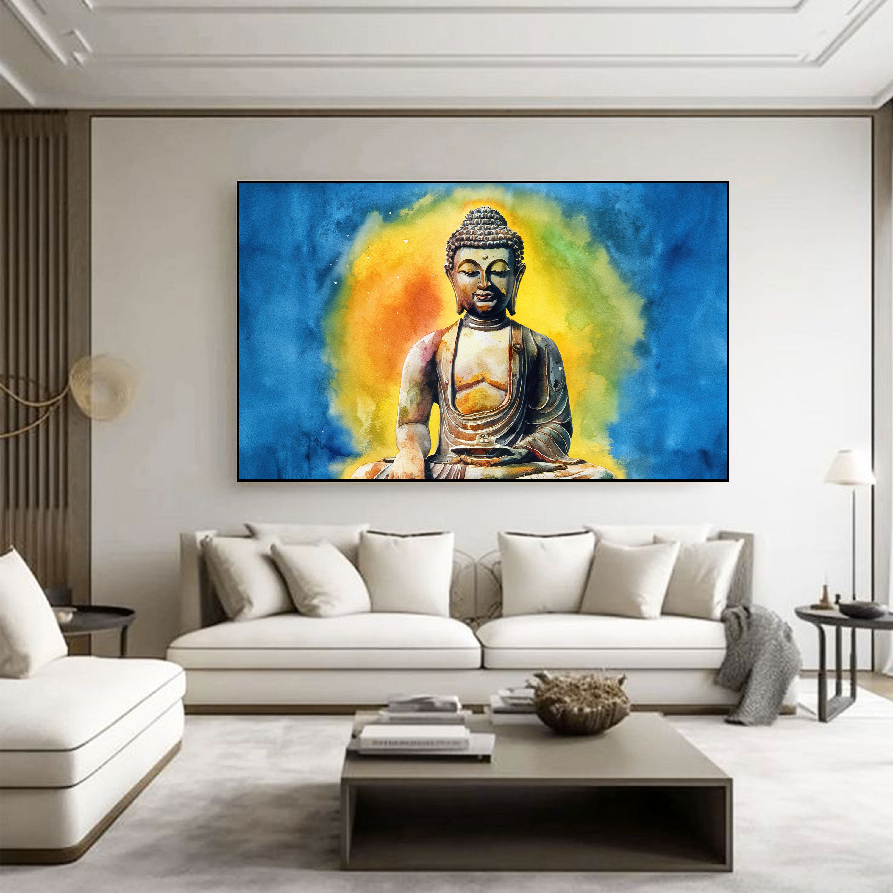 Buddha Radiance – Spiritual Watercolor Canvas Art by Krutik.