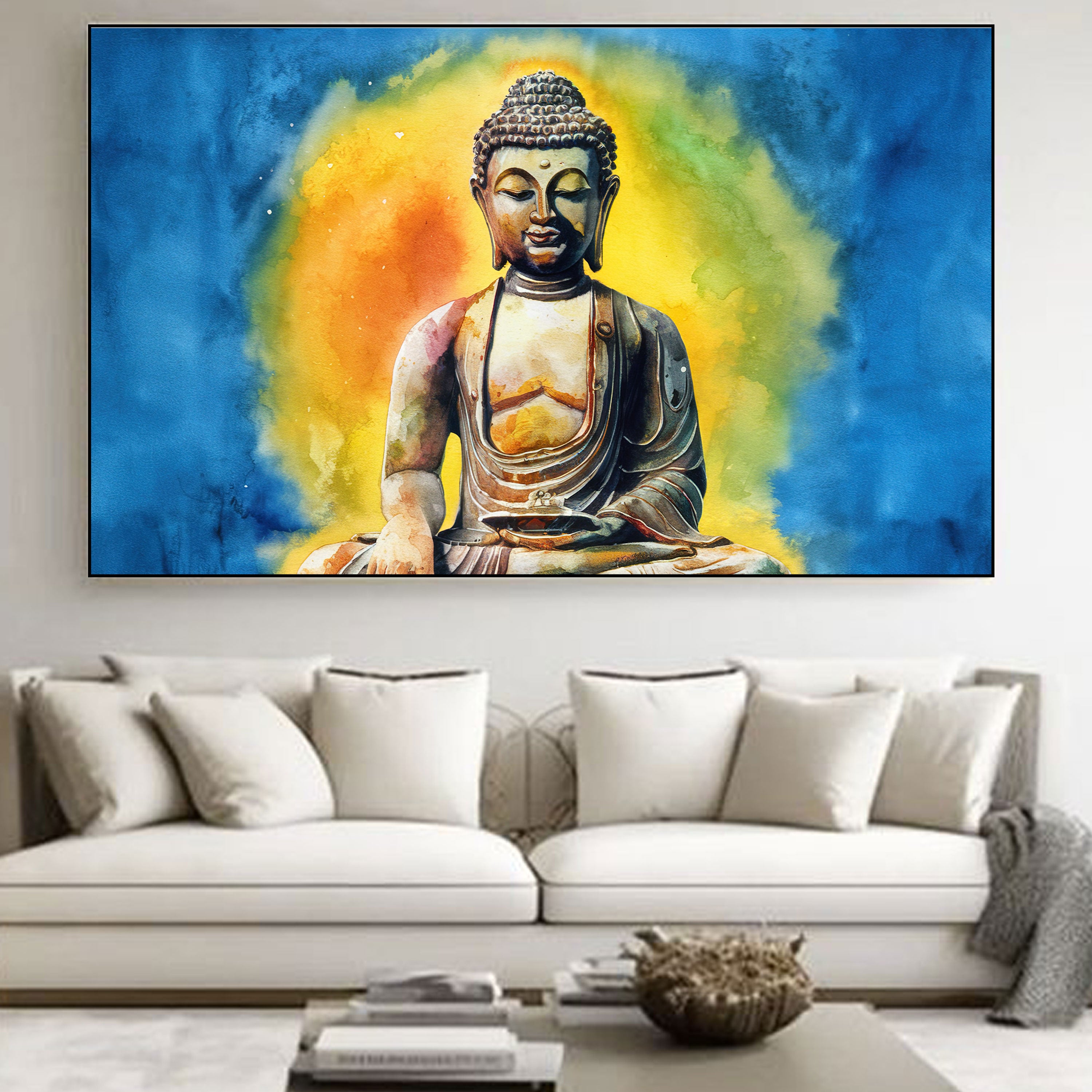 Buddha Radiance – Spiritual Watercolor Canvas Art by Krutik.