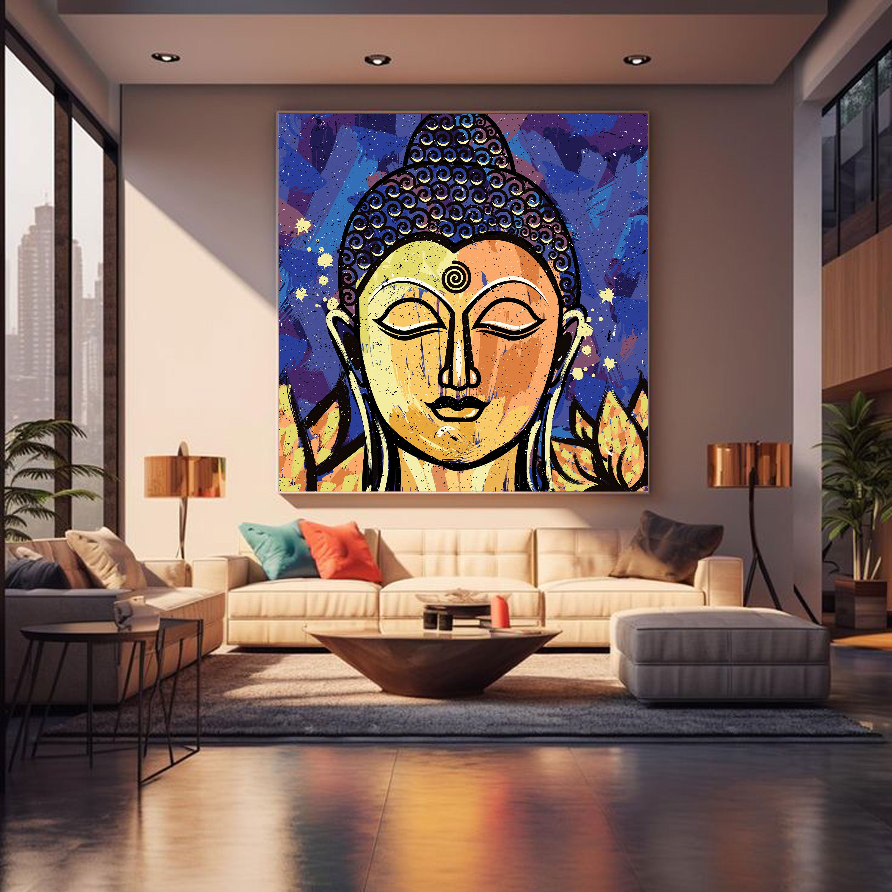 Celestial Buddha Bliss – Divine Spiritual Canvas Art by Krutik.