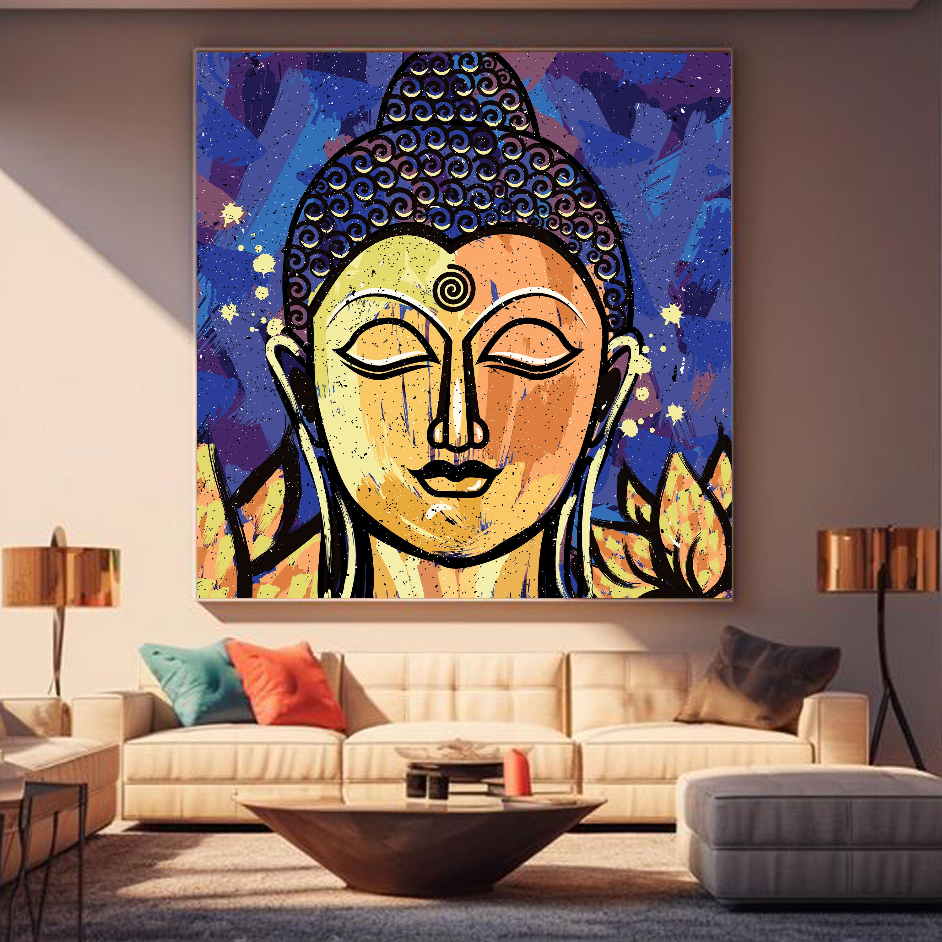 Celestial Buddha Bliss – Divine Spiritual Canvas Art by Krutik.