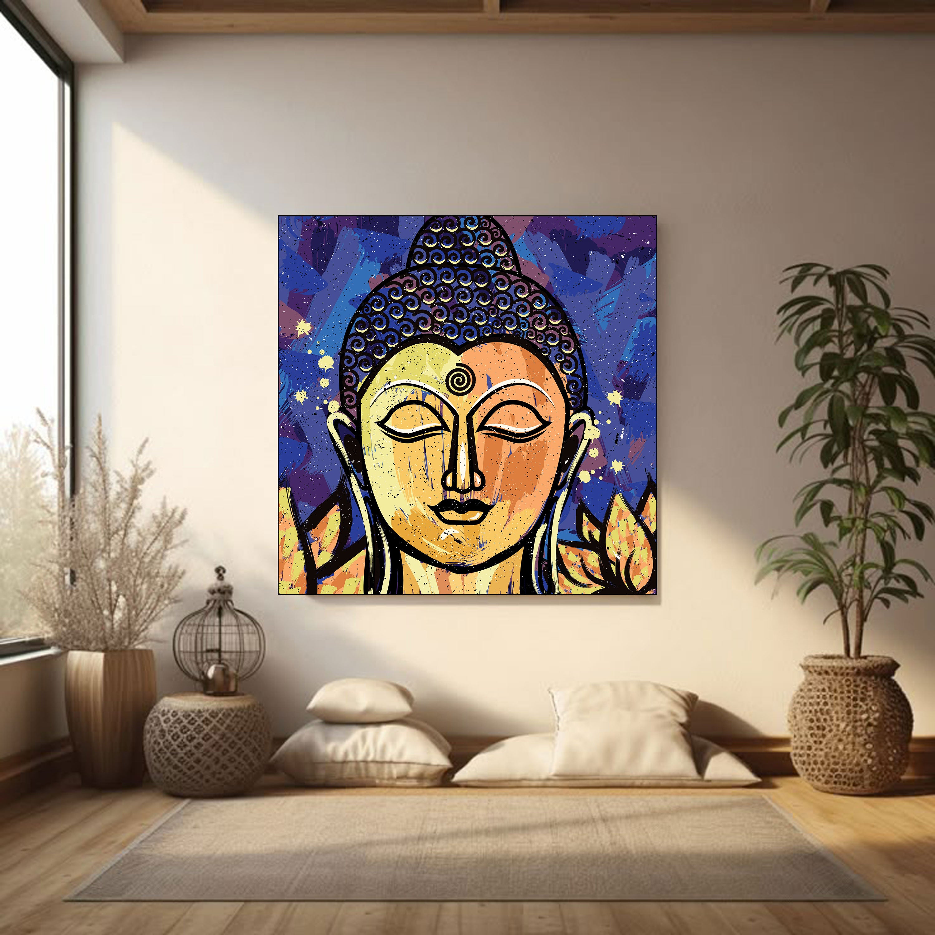 Celestial Buddha Bliss – Divine Spiritual Canvas Art by Krutik.