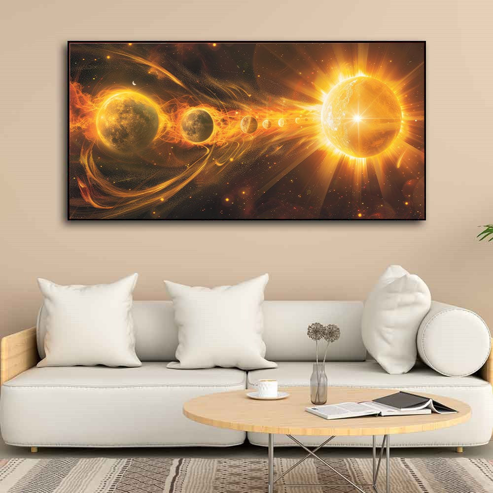 Celestial Symphony – Planetary Alignment & Solar Flare Art by Krutik.