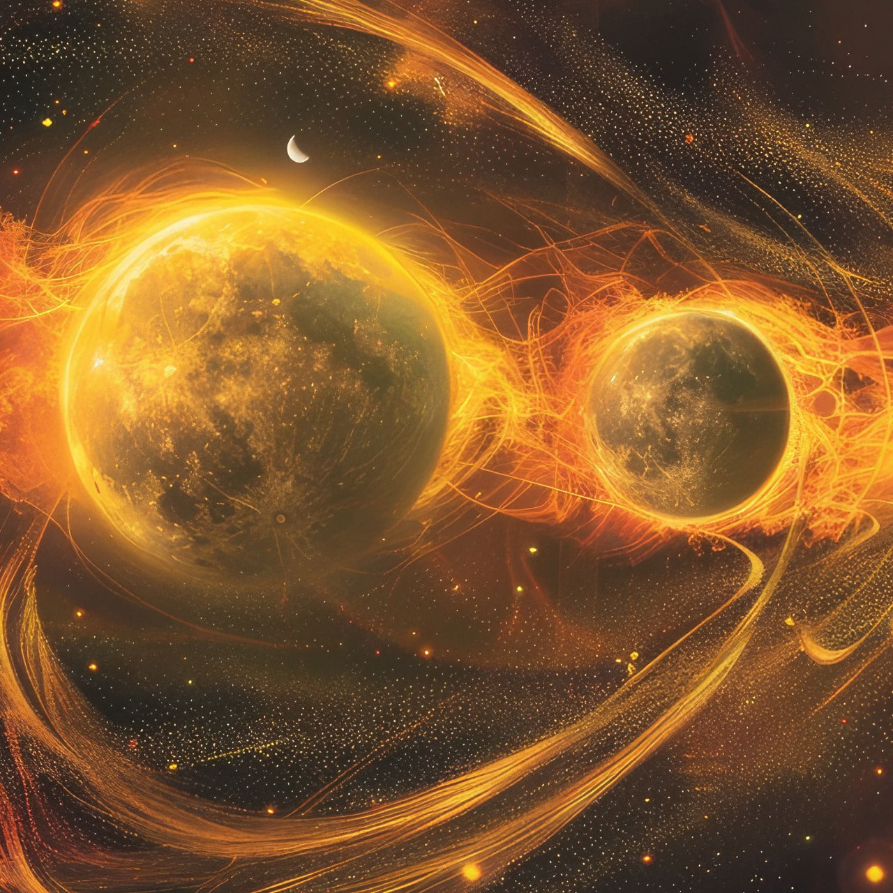 Celestial Symphony – Planetary Alignment & Solar Flare Art by Krutik.