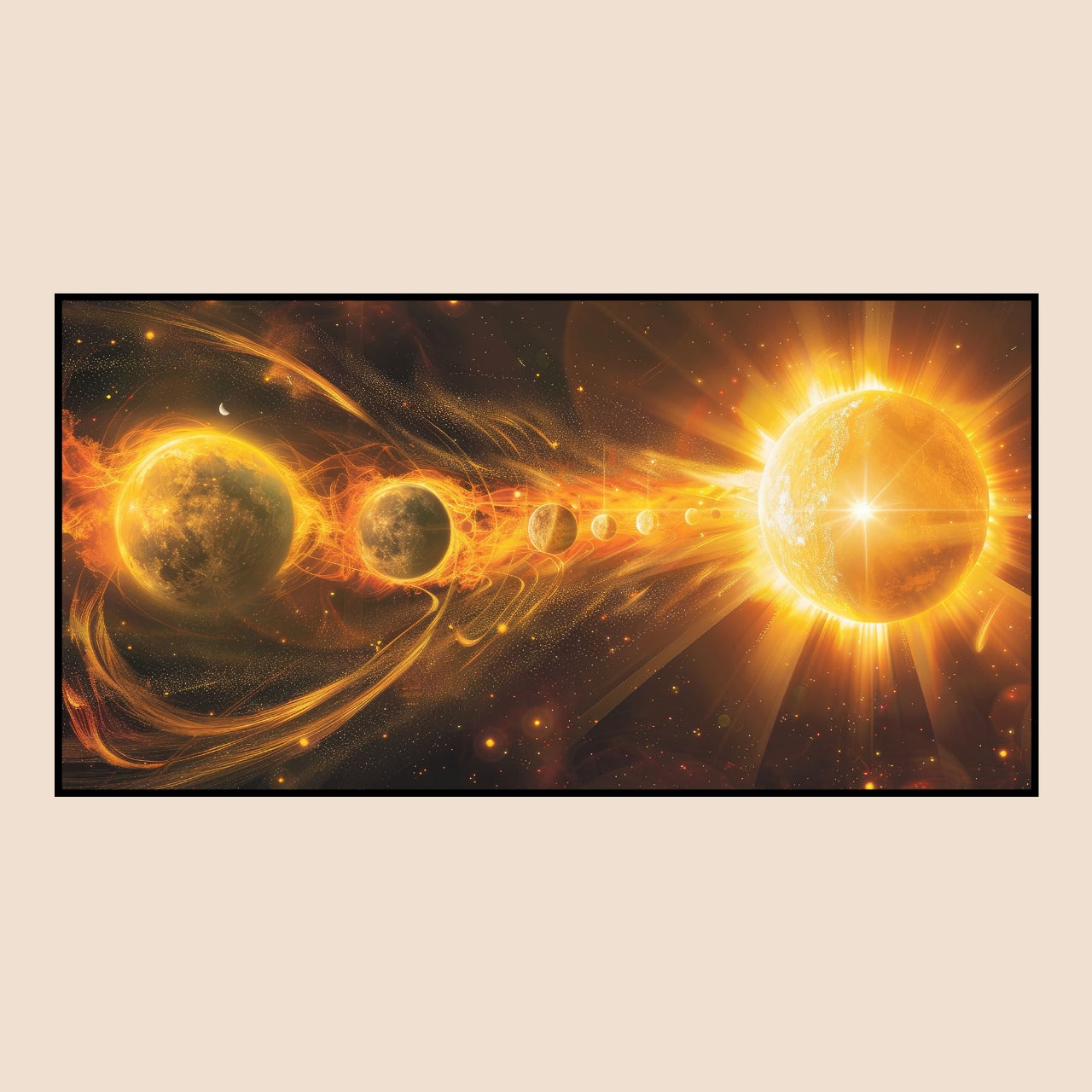 Celestial Symphony – Planetary Alignment & Solar Flare Art by Krutik.