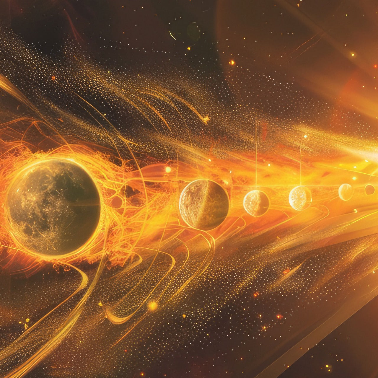Celestial Symphony – Planetary Alignment & Solar Flare Art by Krutik.