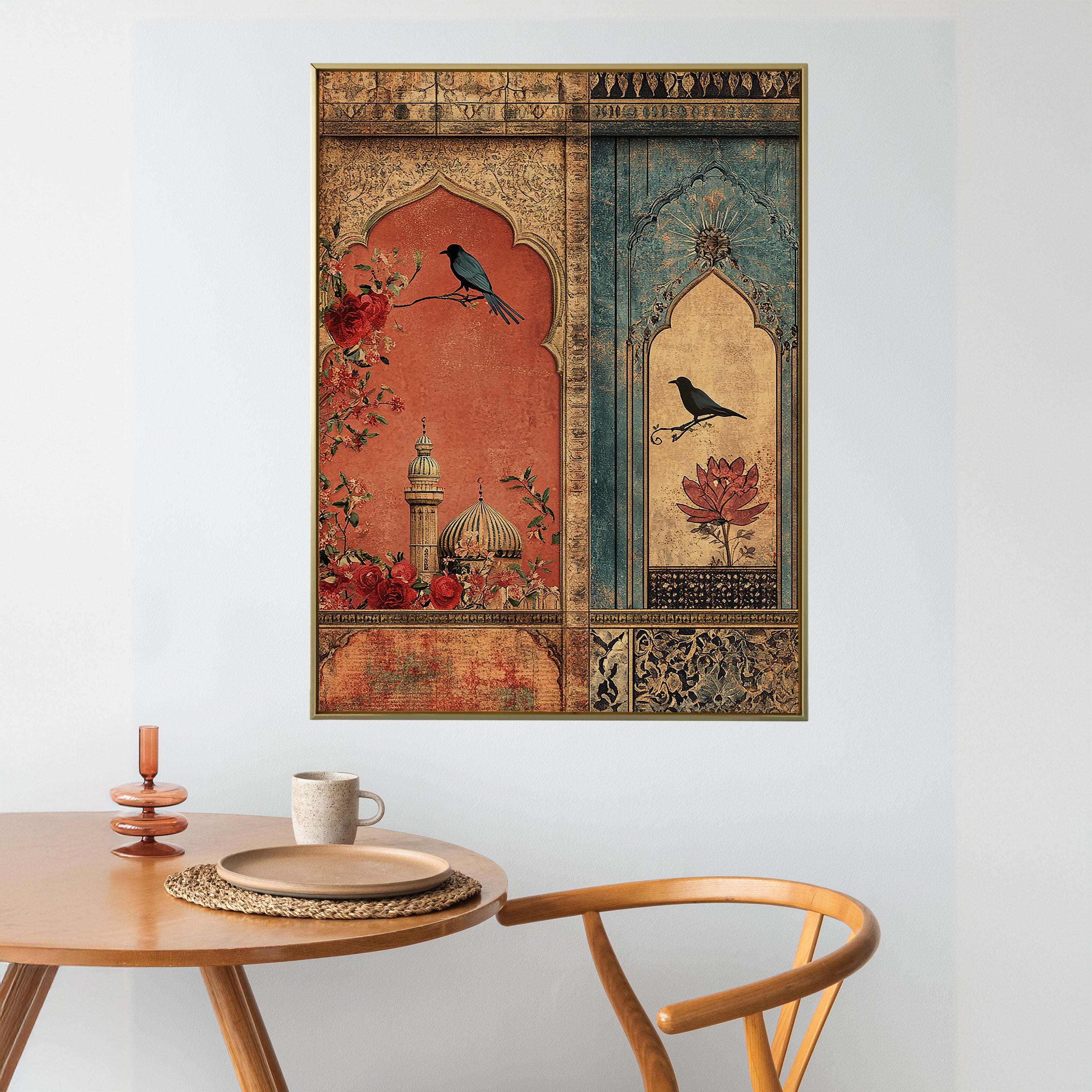 Verses on the Wall – Twin Panels of Mosque, Birds & Blossoms