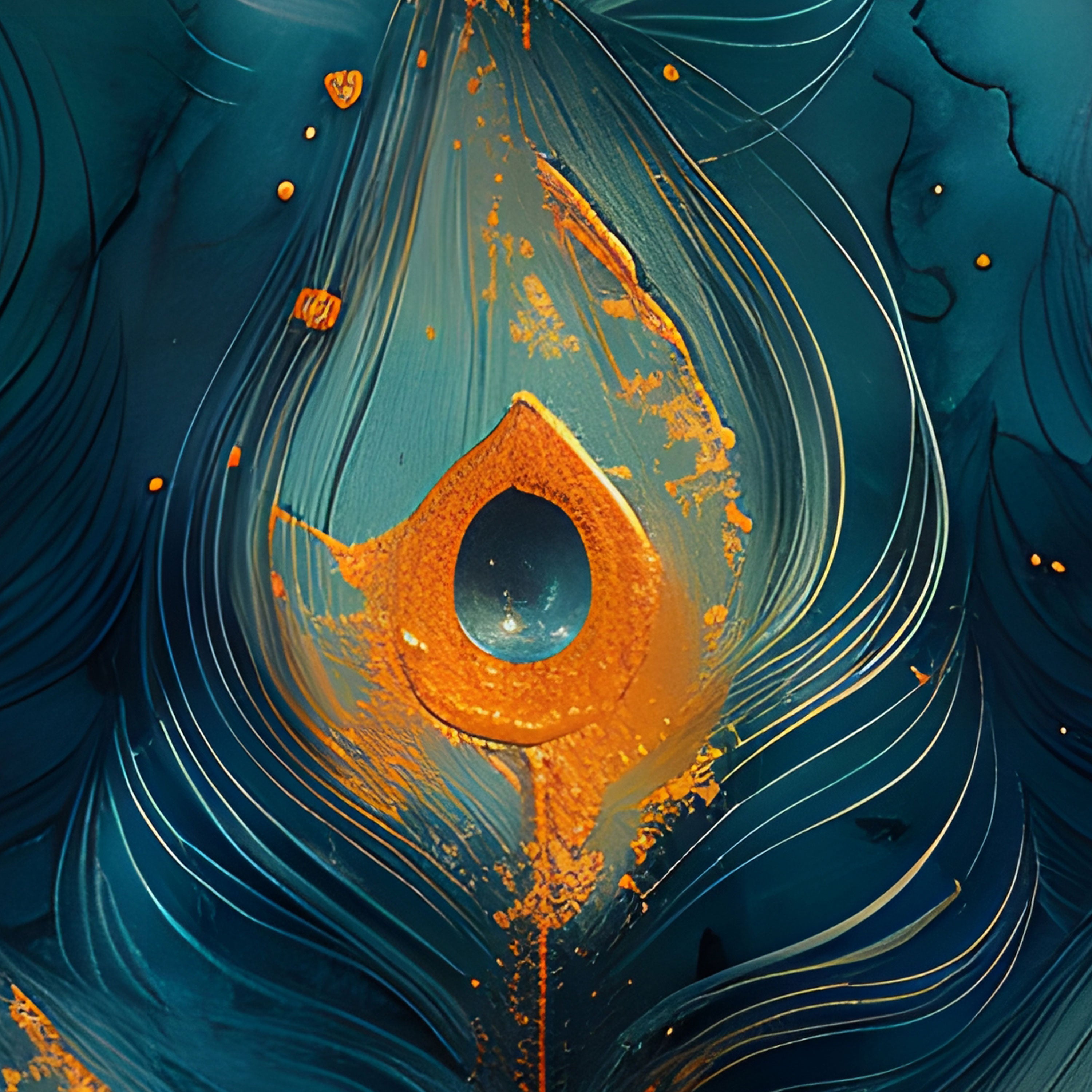 Divine Plumage – Abstract Peacock Feather Art by Krutik.