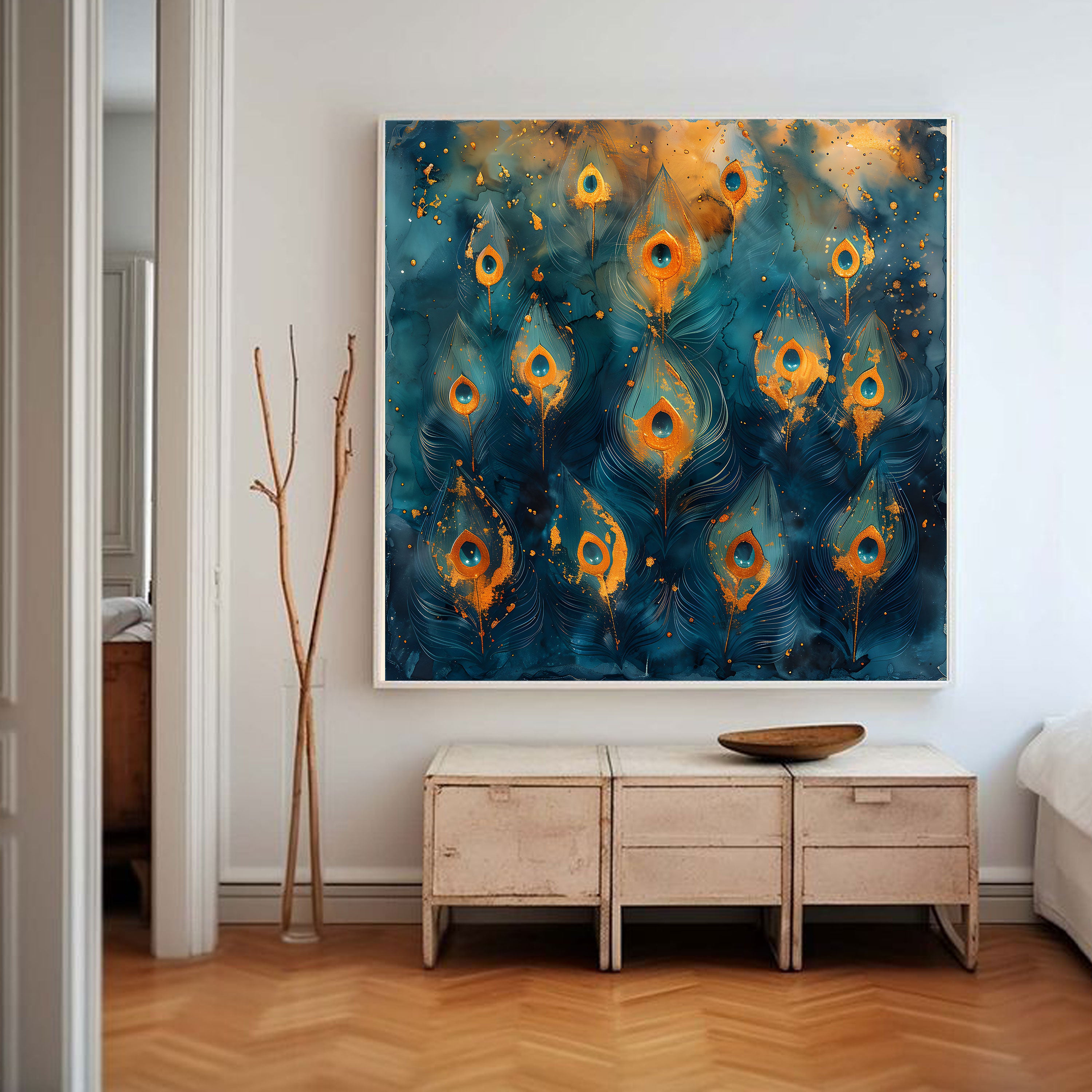 Divine Plumage – Abstract Peacock Feather Art by Krutik.