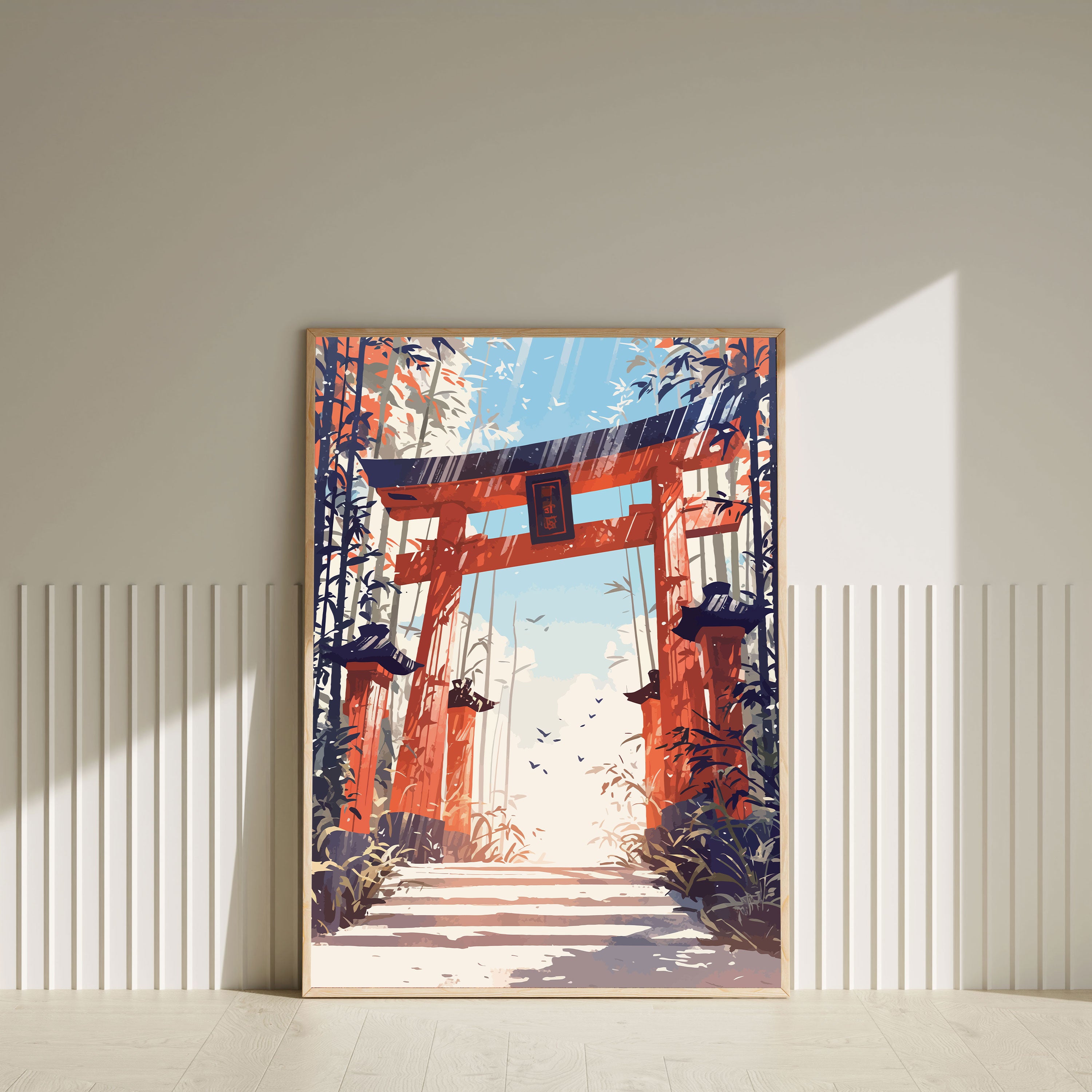 Torii no Asahi – Japanese Shrine Gate with Sunrise & Bamboo Path.
