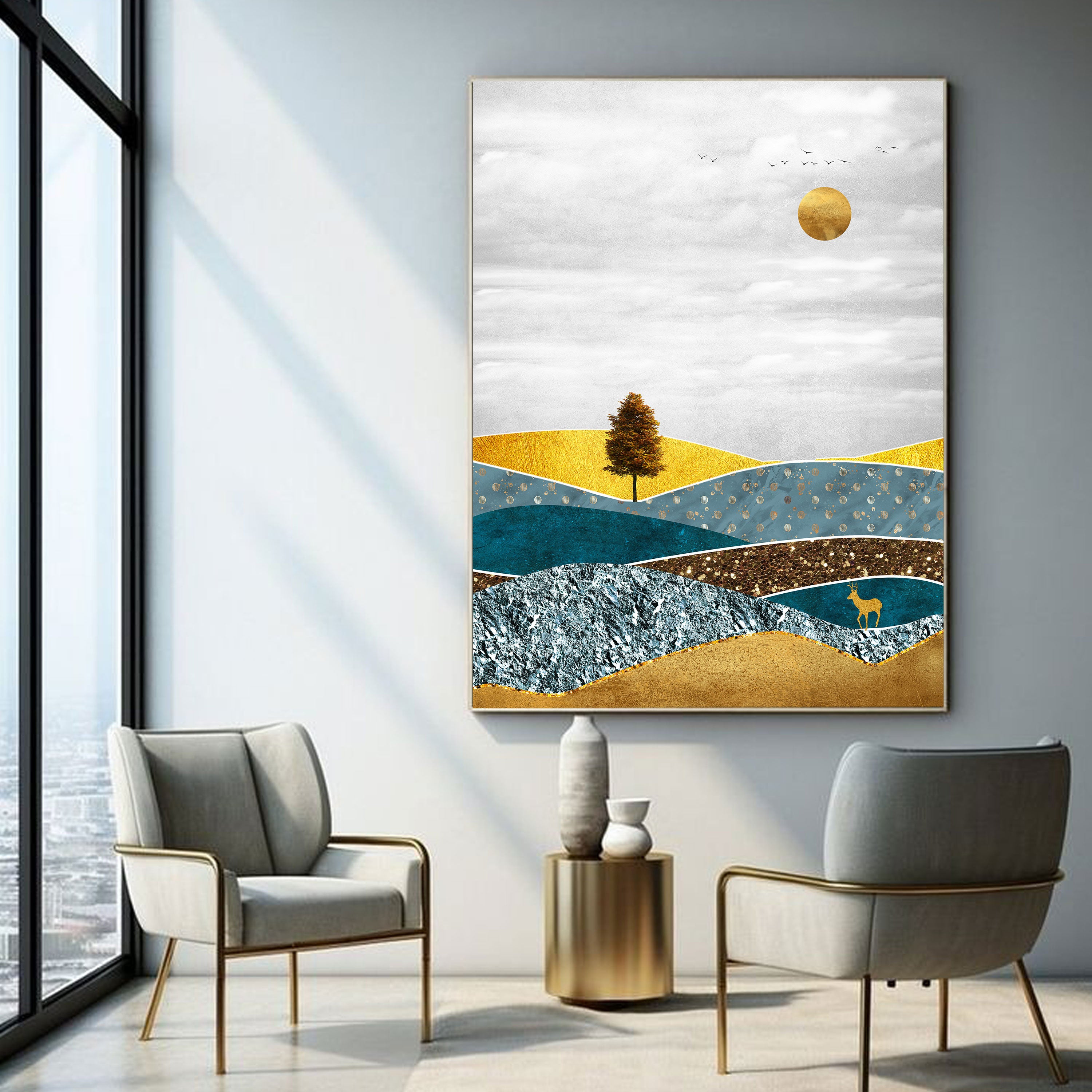 Golden Horizon – Textured Landscape Abstract Wall Art by Krutik.