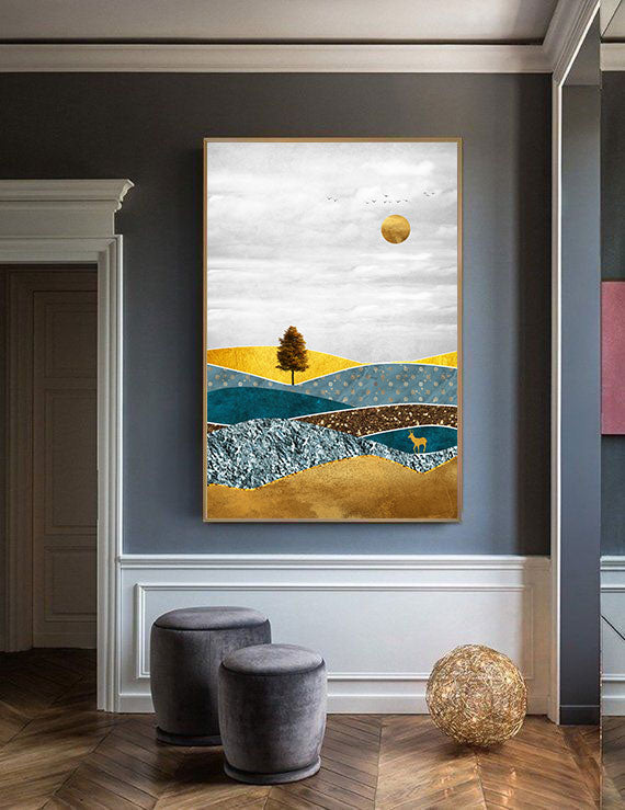 Golden Horizon – Textured Landscape Abstract Wall Art by Krutik.