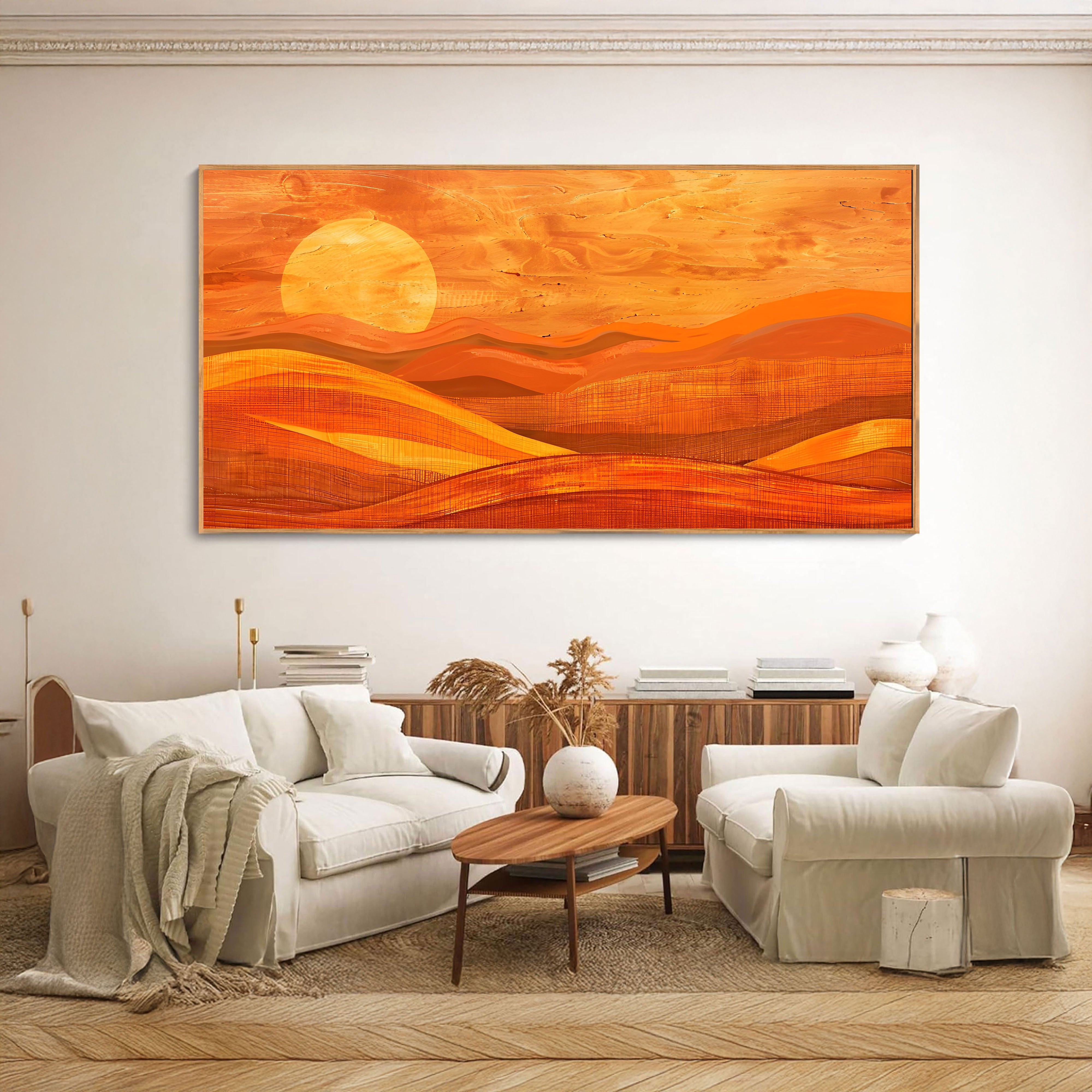 Amber Dunes – Sunset Abstract Landscape Wall Art by Krutik.