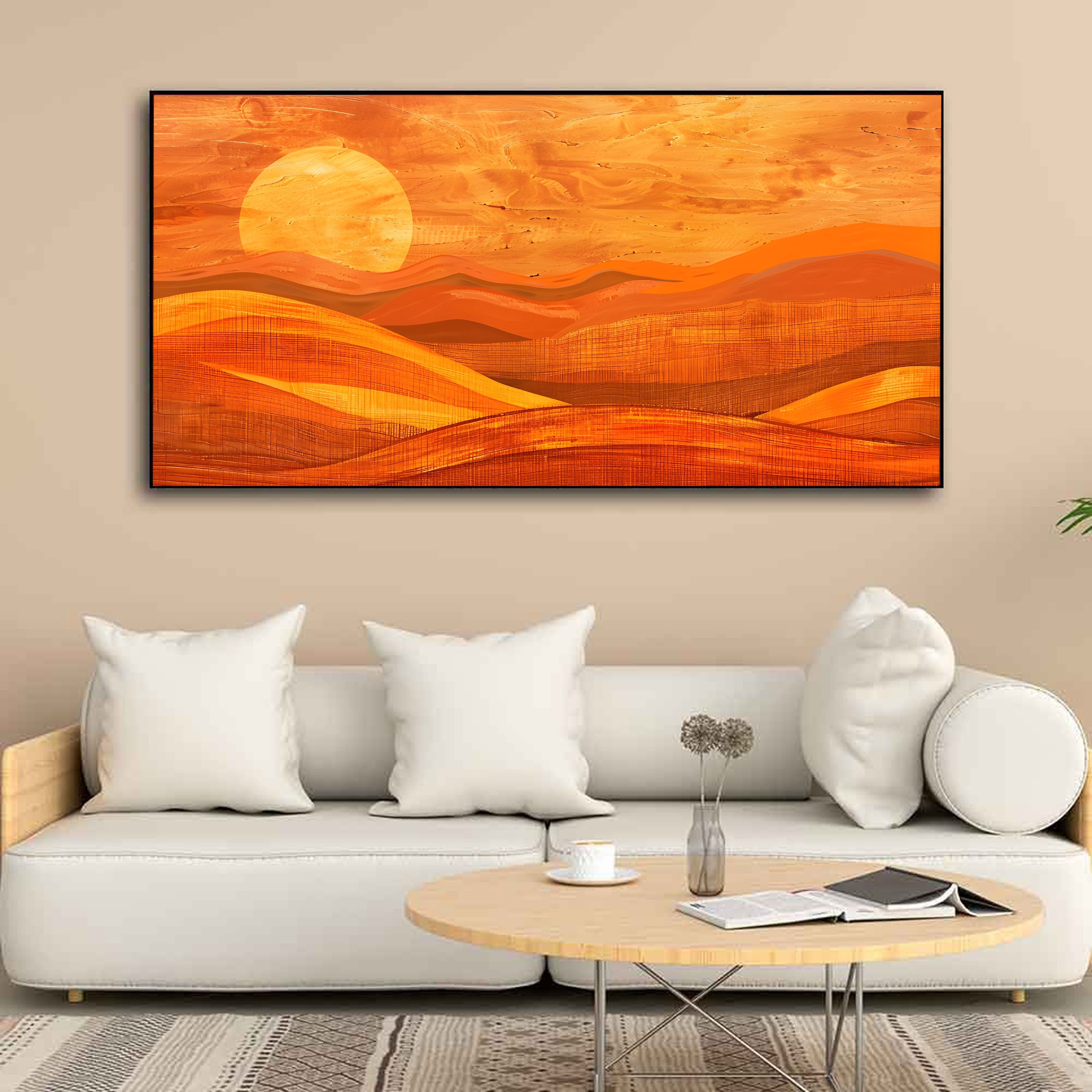 Amber Dunes – Sunset Abstract Landscape Wall Art by Krutik.