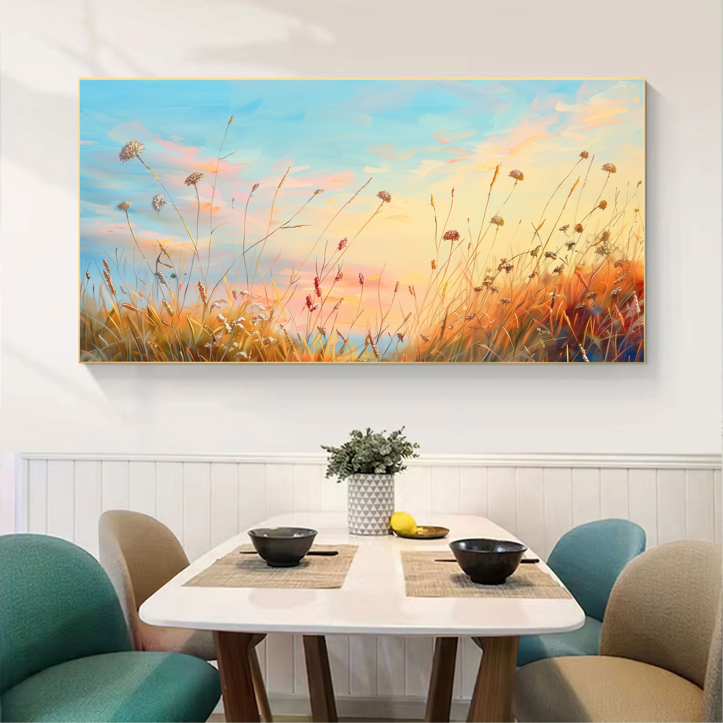 Whispers of Dusk – Sunset Field Landscape Painting by Krutik.