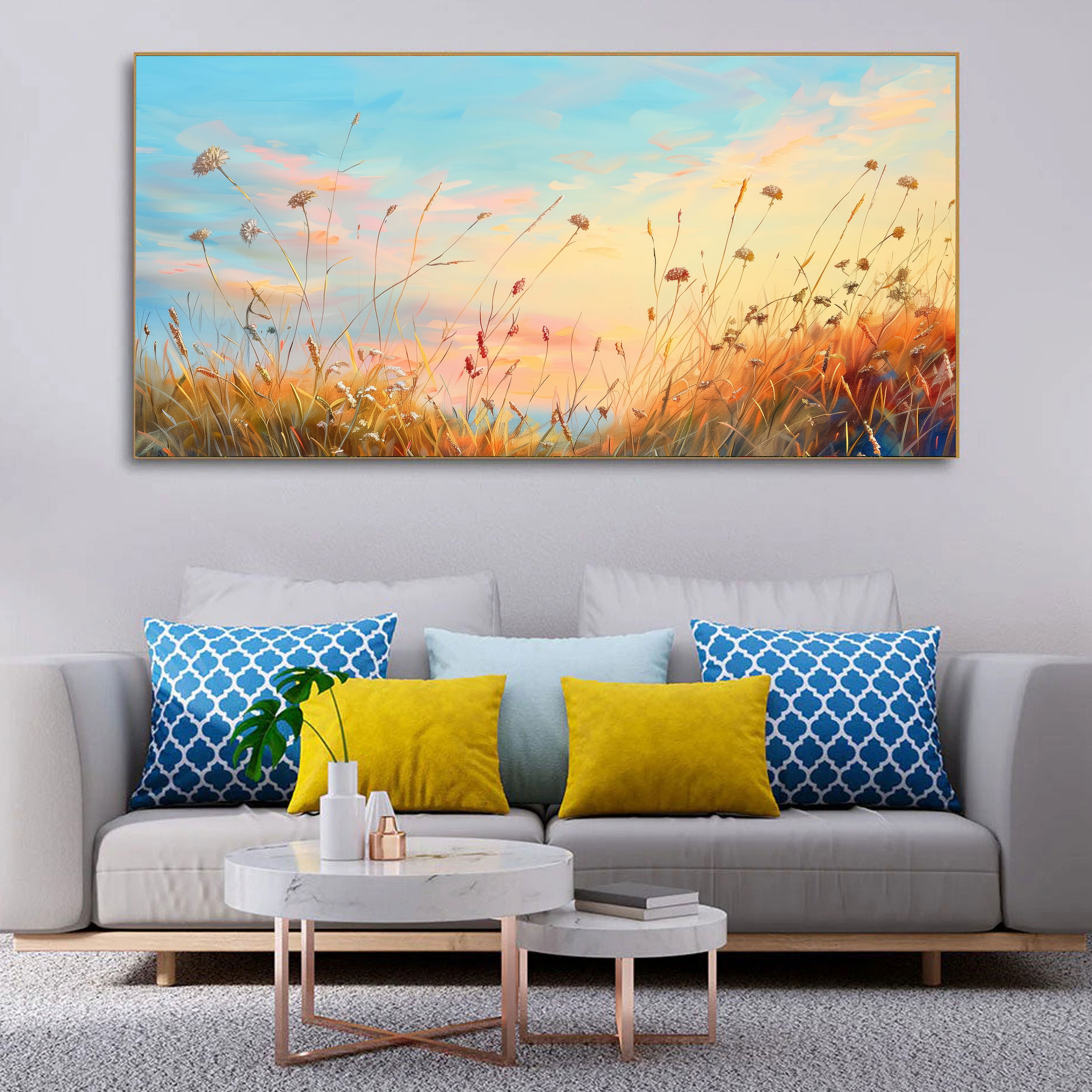 Whispers of Dusk – Sunset Field Landscape Painting by Krutik.