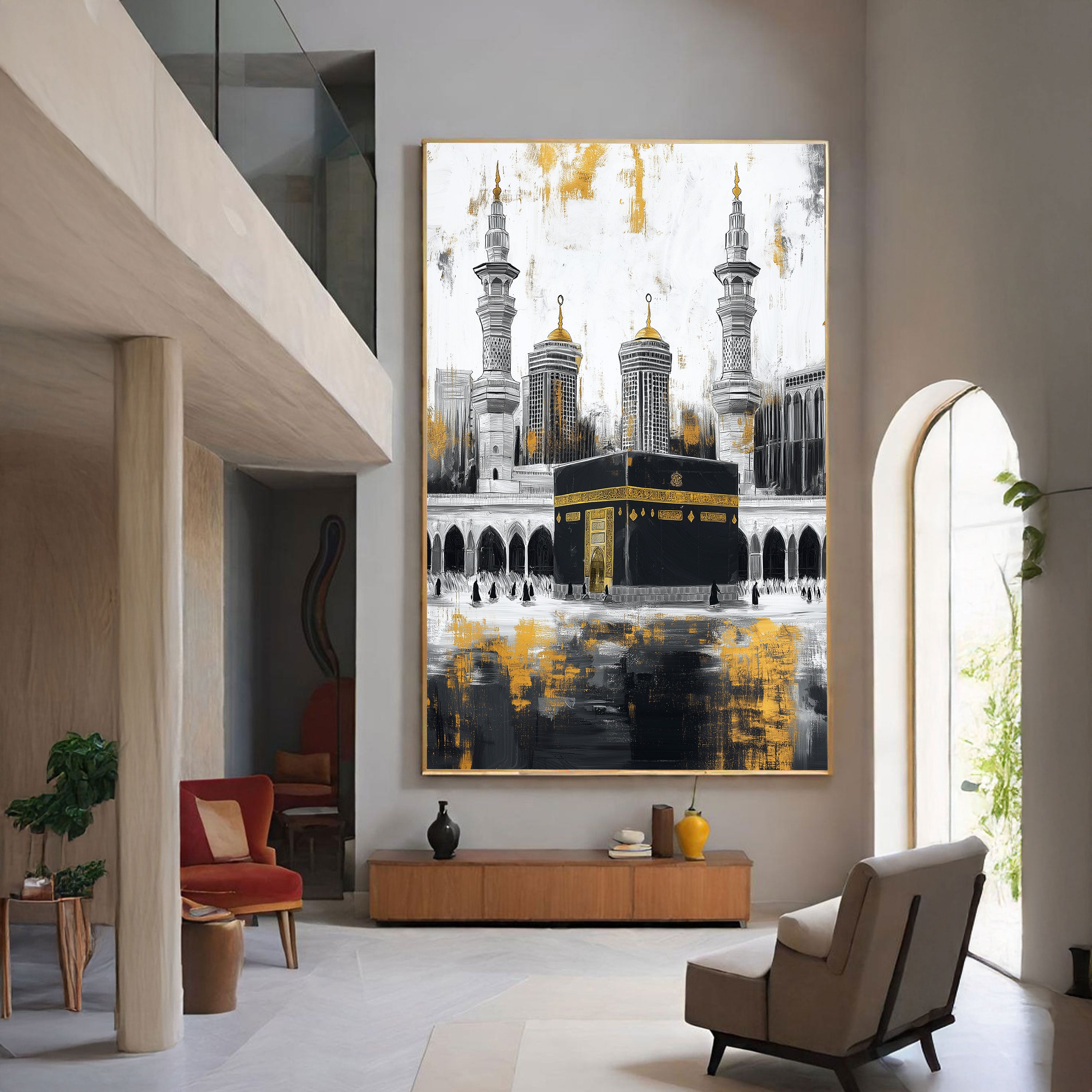 The Golden Axis – Contemporary Kaaba Art in Black, White & Gold.