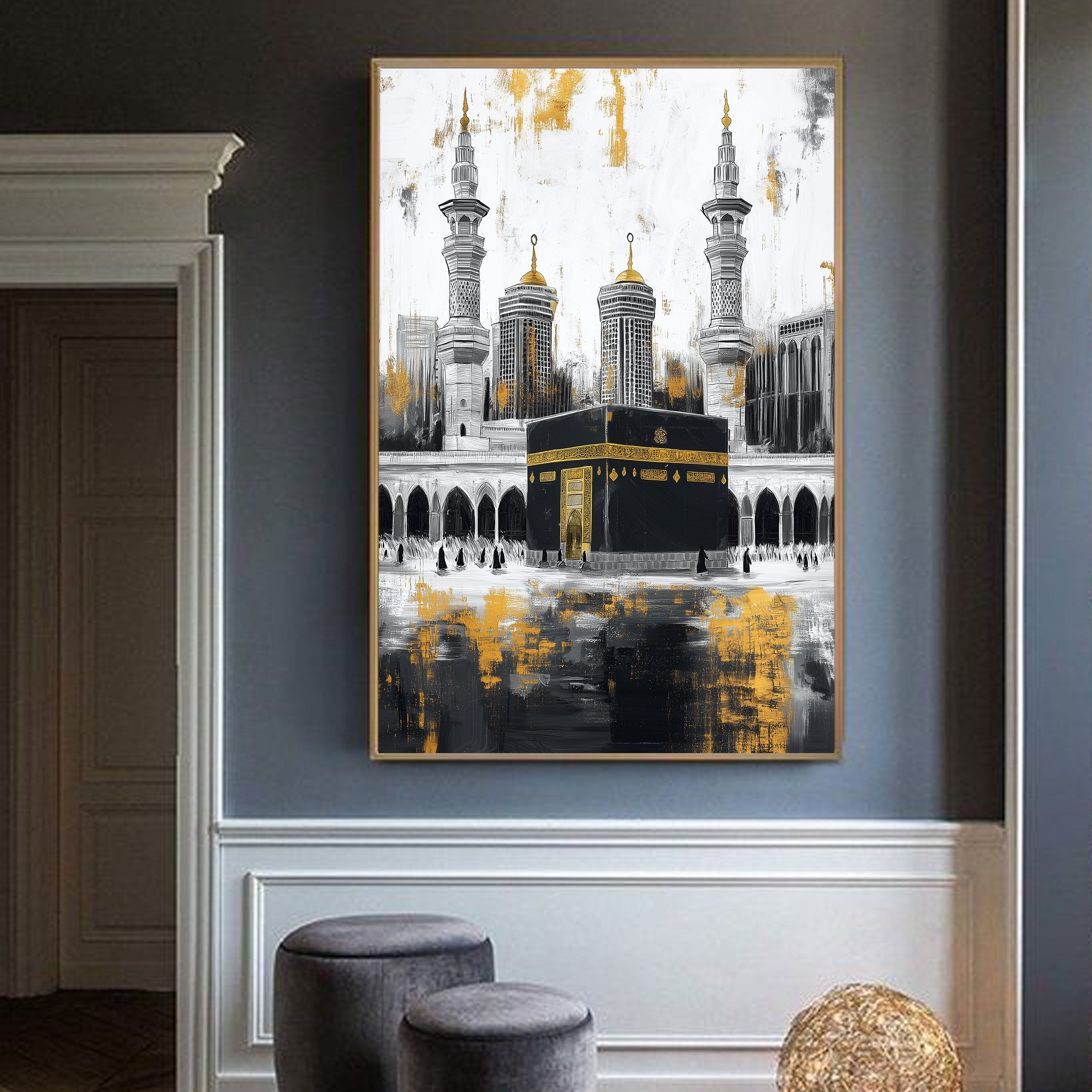 The Golden Axis – Contemporary Kaaba Art in Black, White & Gold.
