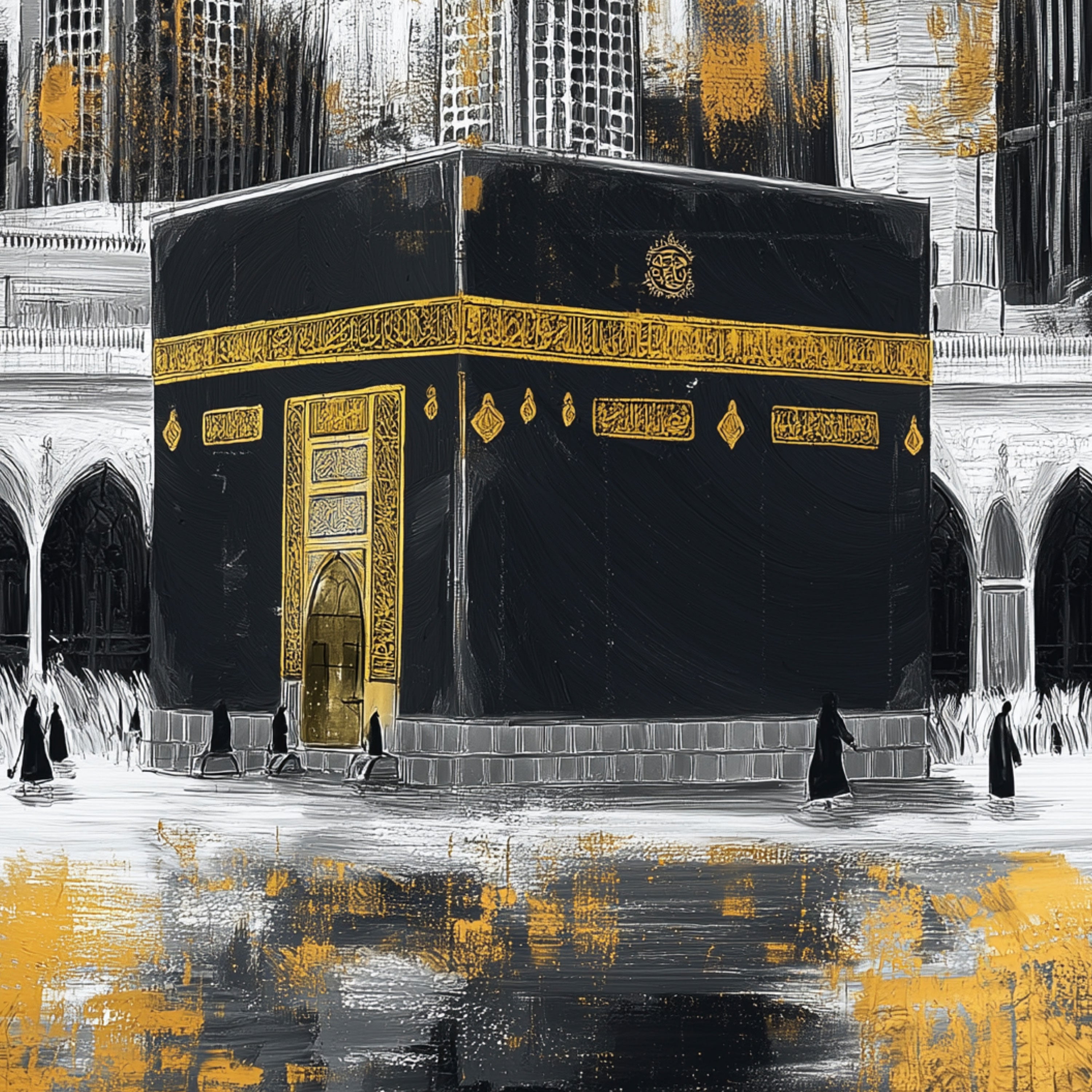 The Golden Axis – Contemporary Kaaba Art in Black, White & Gold.