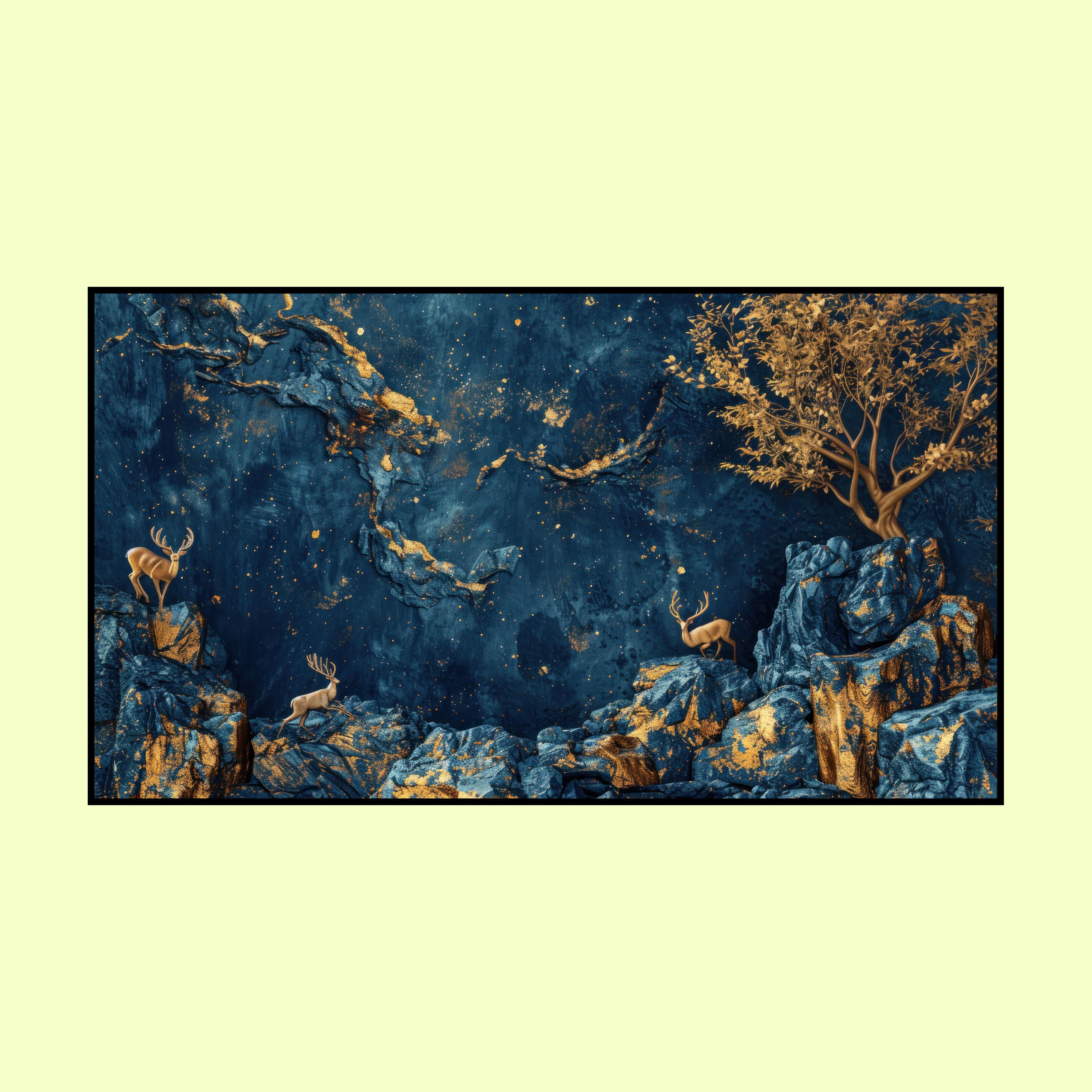 Celestial Wilderness: Regal Deer and Golden Grove Mural.