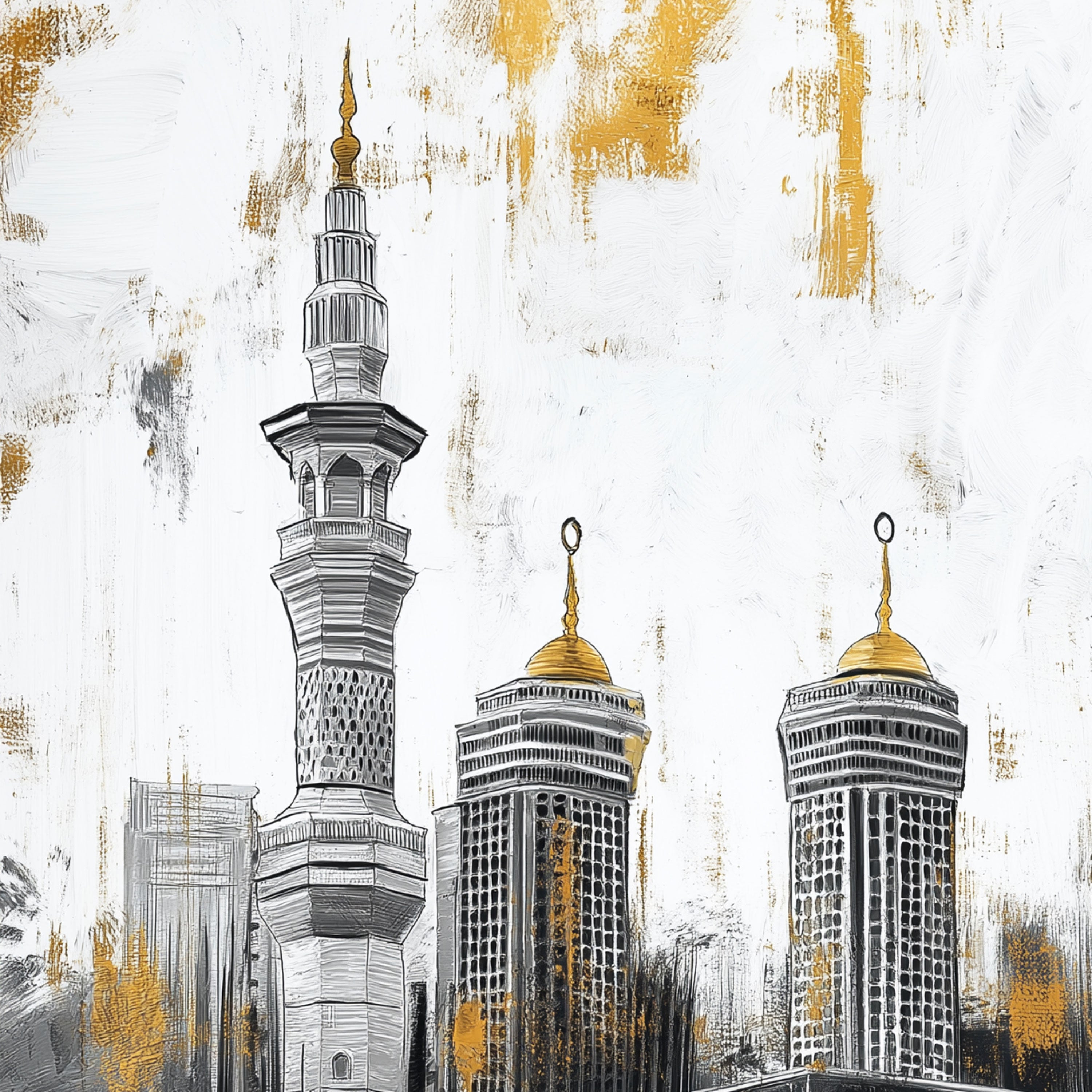 The Golden Axis – Contemporary Kaaba Art in Black, White & Gold.