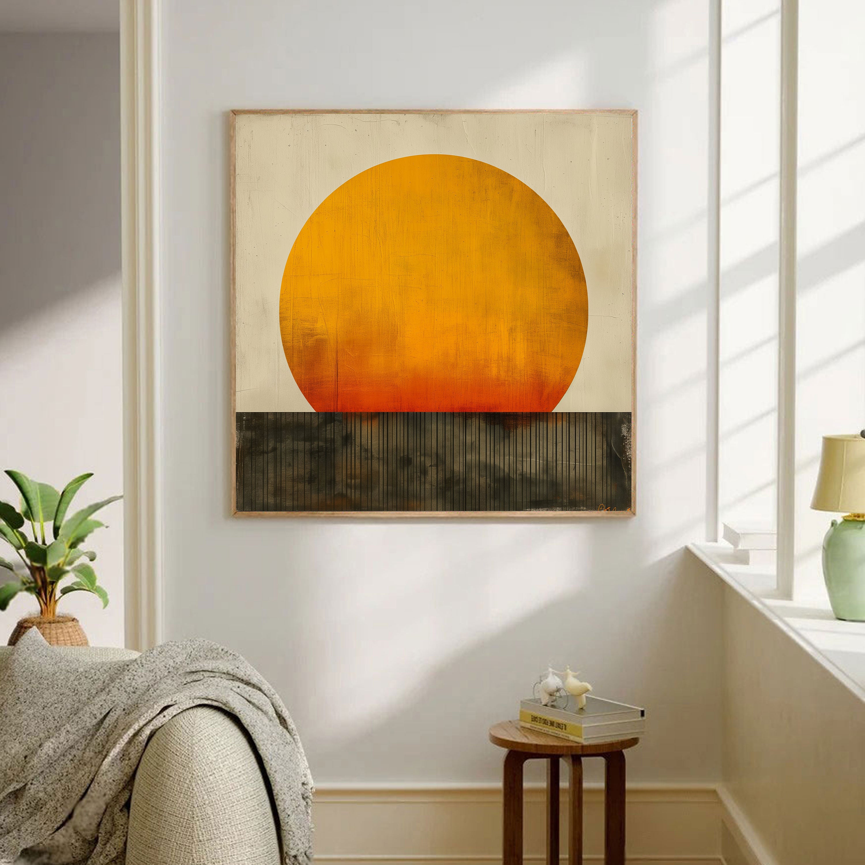 Solstice Glow – Minimal Abstract Sunset Wall Art by Krutik.