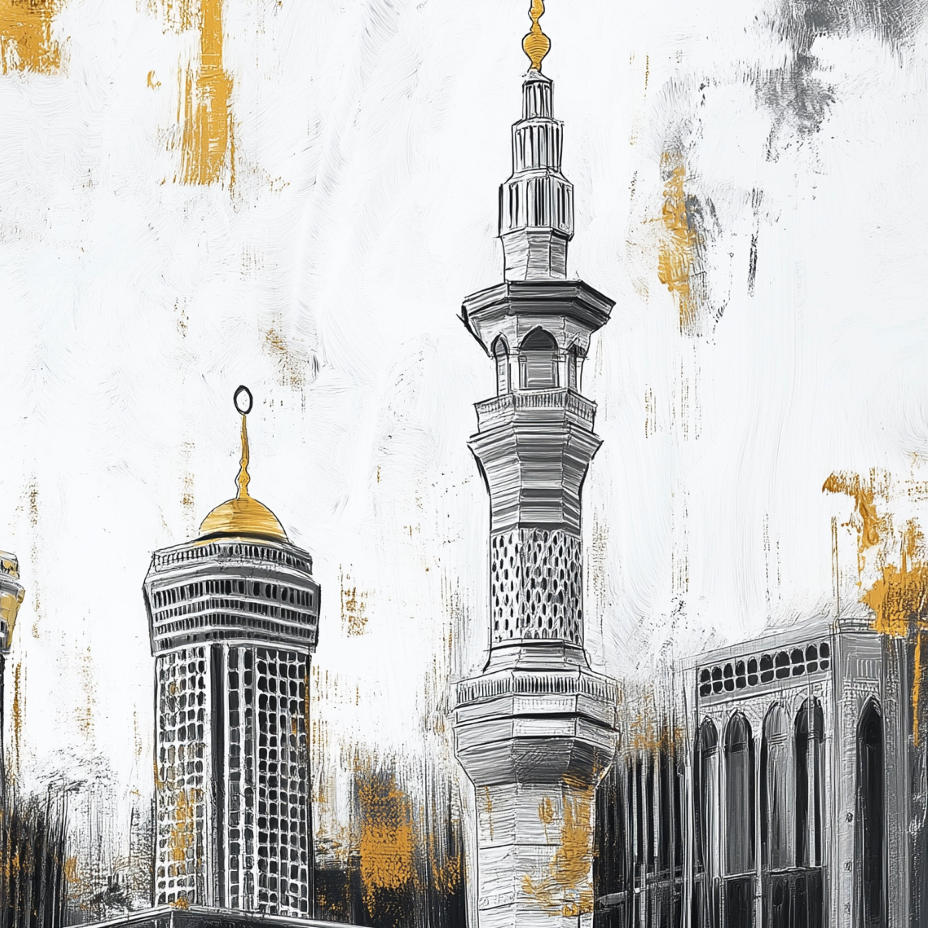 The Golden Axis – Contemporary Kaaba Art in Black, White & Gold.