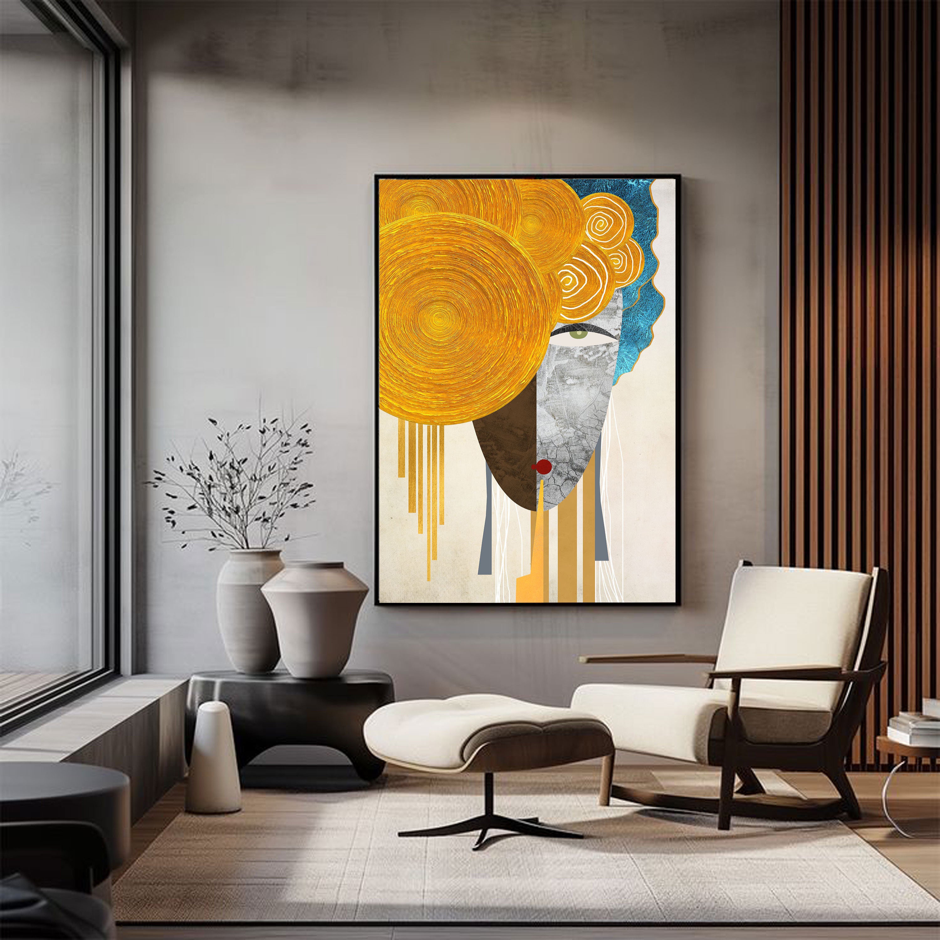 Golden Whimsy – Abstract Face Art with Spiral Crown by Krutik.