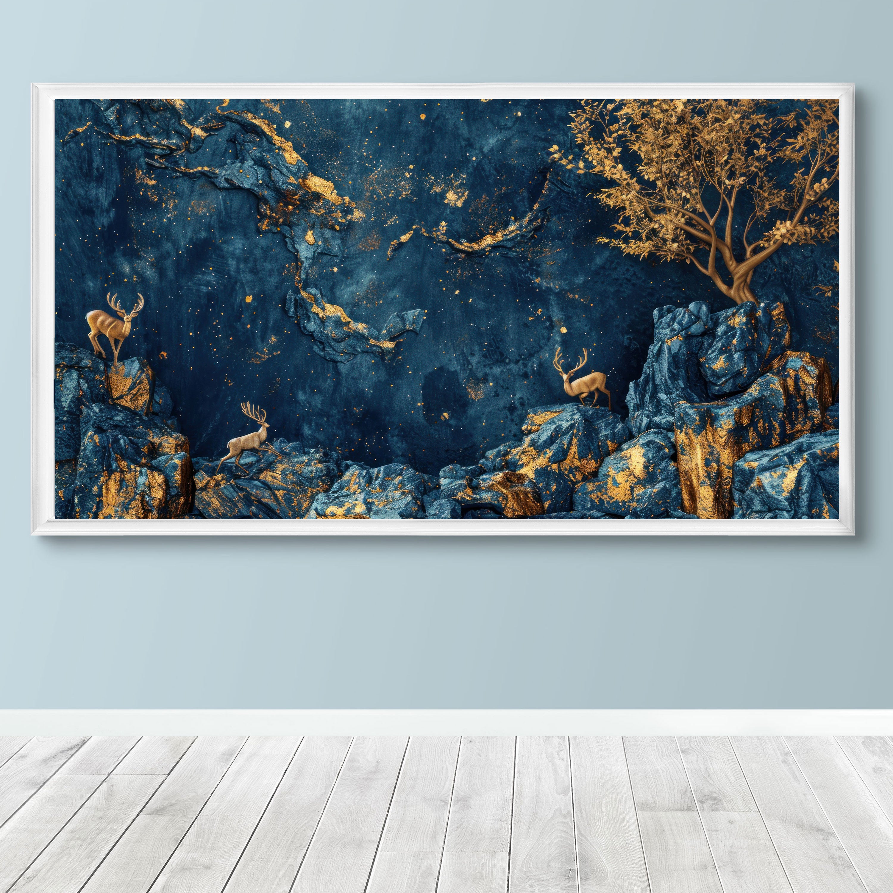 Celestial Wilderness: Regal Deer and Golden Grove Mural.
