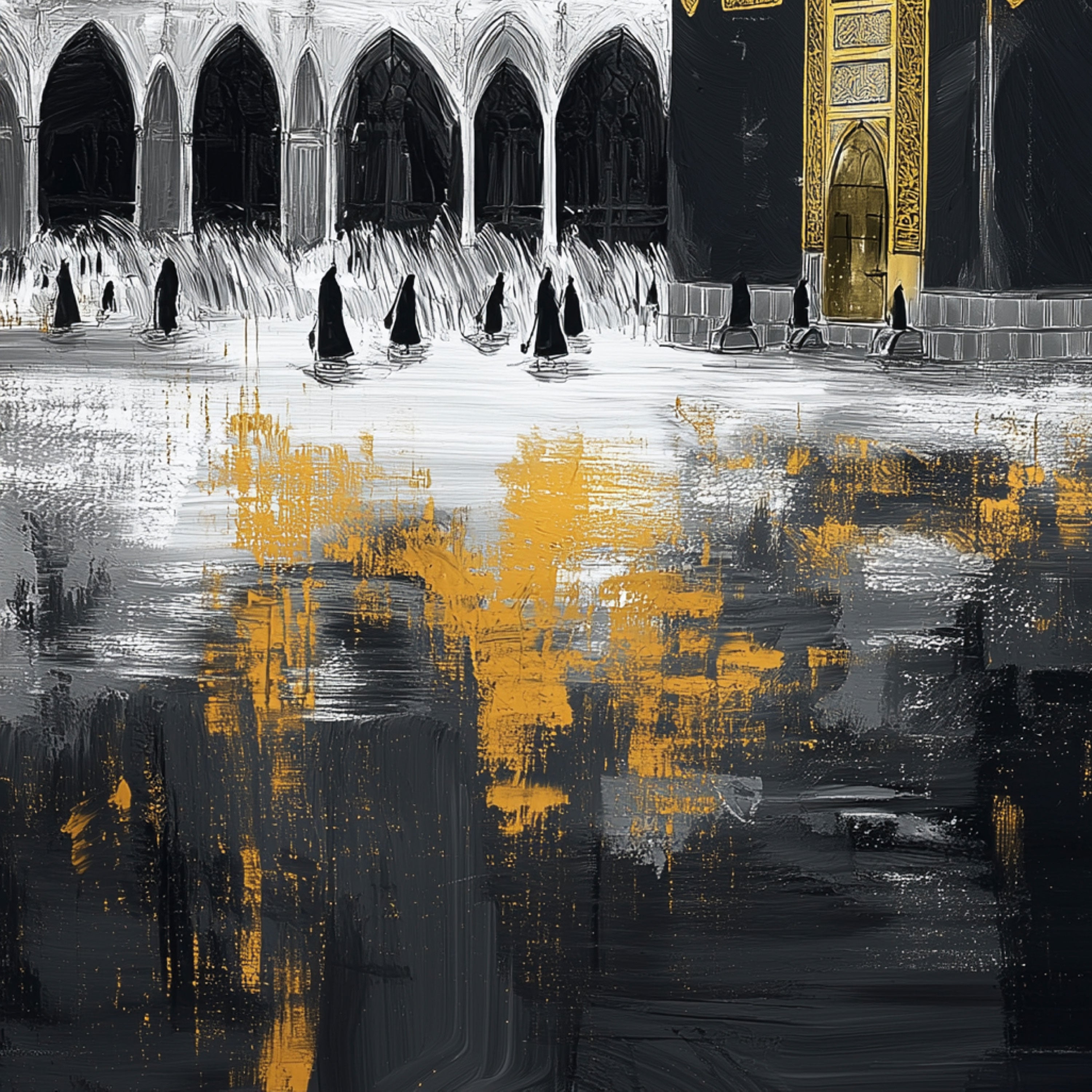 The Golden Axis – Contemporary Kaaba Art in Black, White & Gold.