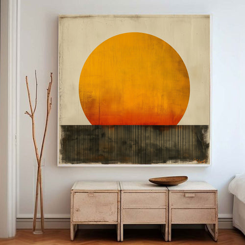 Solstice Glow – Minimal Abstract Sunset Wall Art by Krutik.