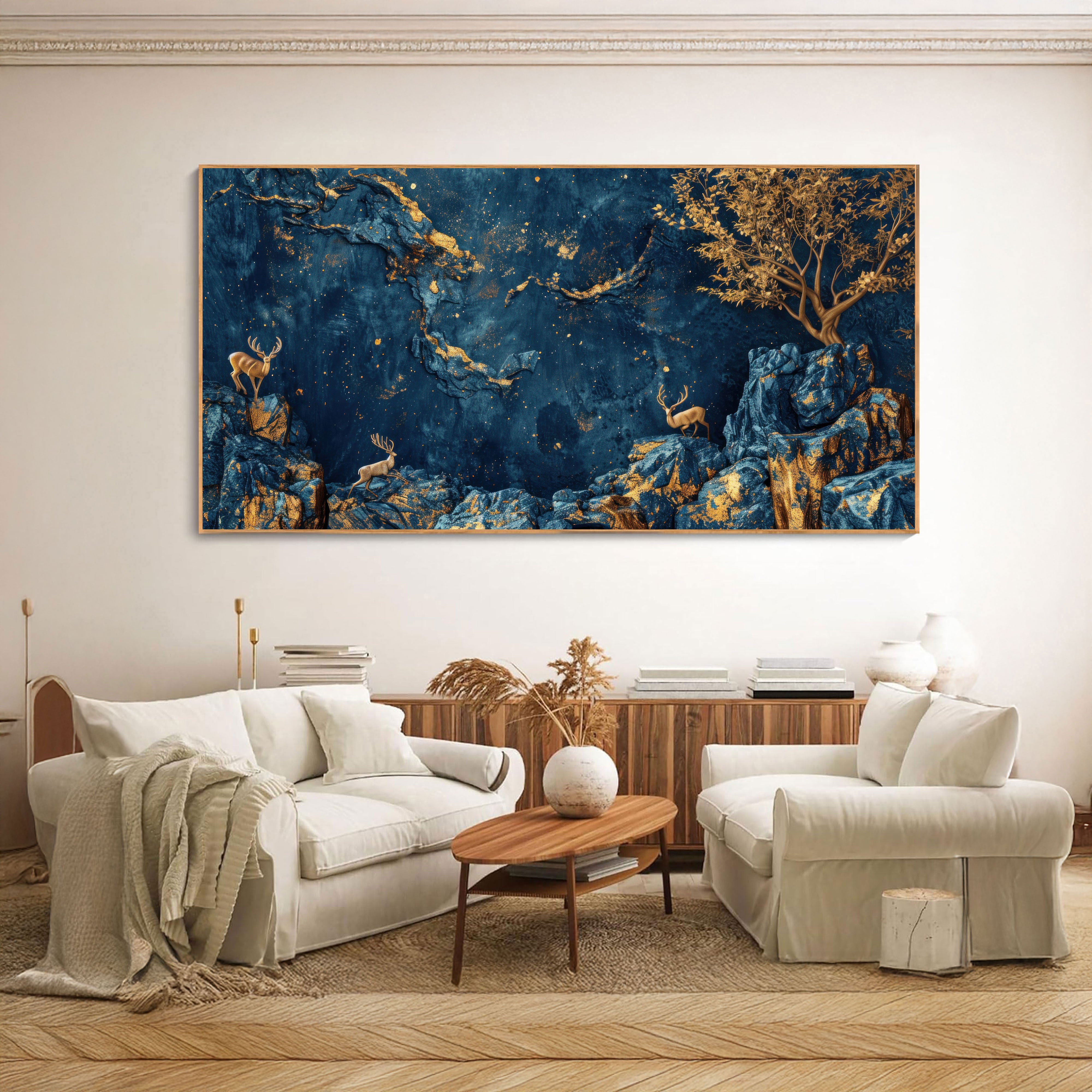 Celestial Wilderness: Regal Deer and Golden Grove Mural.