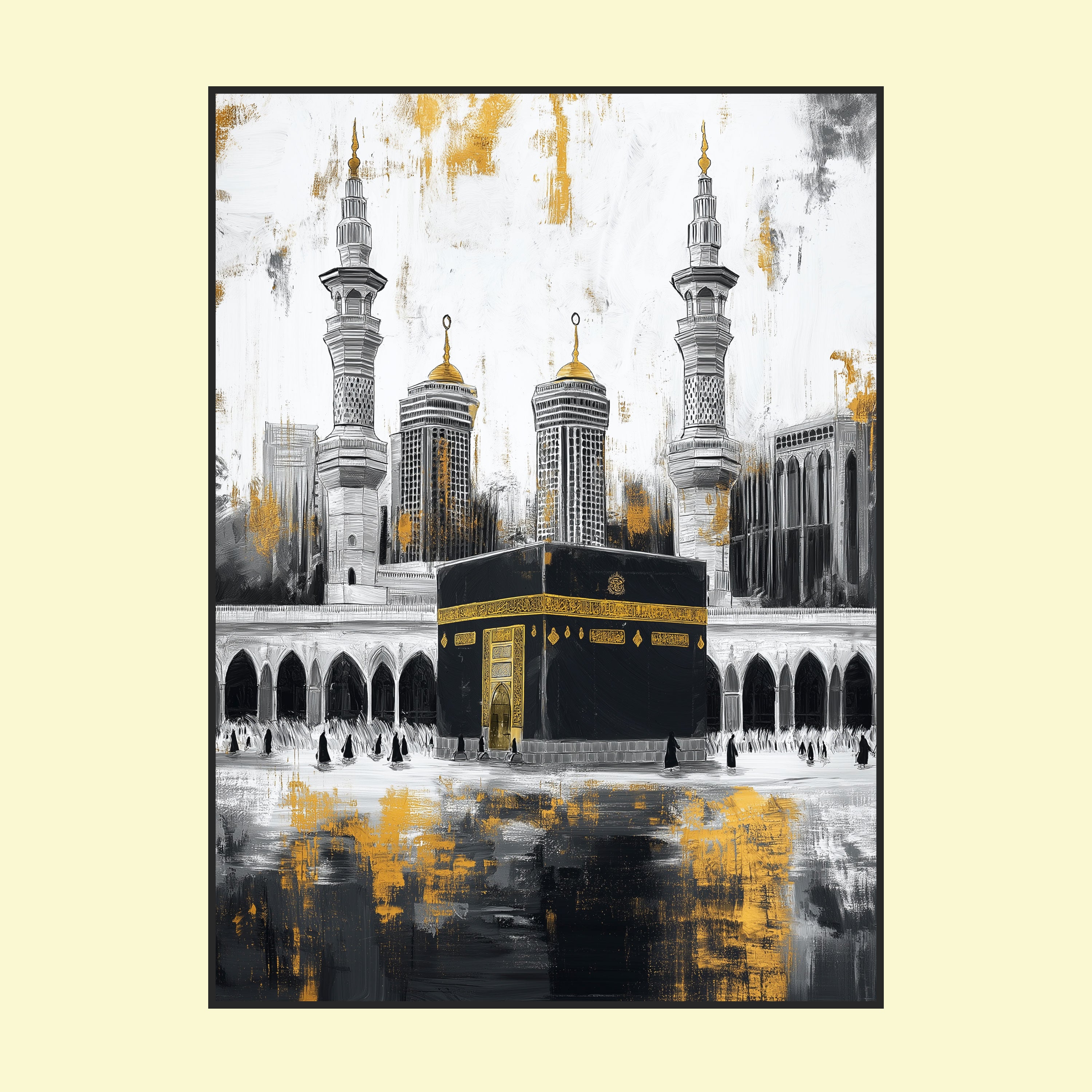 The Golden Axis – Contemporary Kaaba Art in Black, White & Gold.
