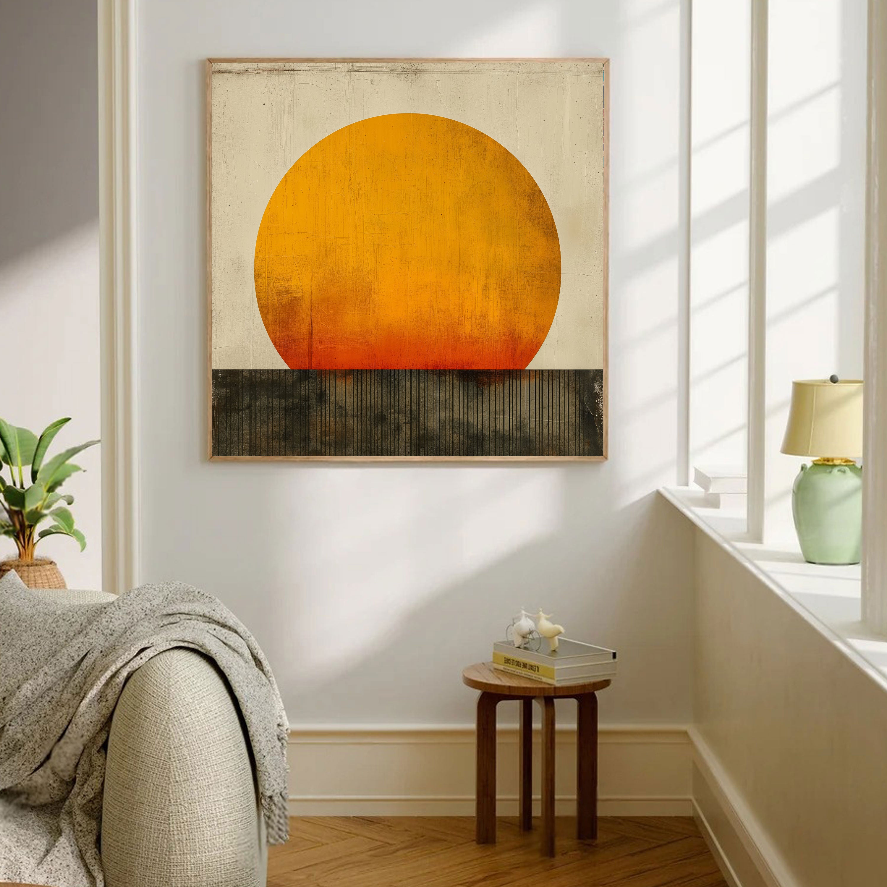 Solstice Glow – Minimal Abstract Sunset Wall Art by Krutik.