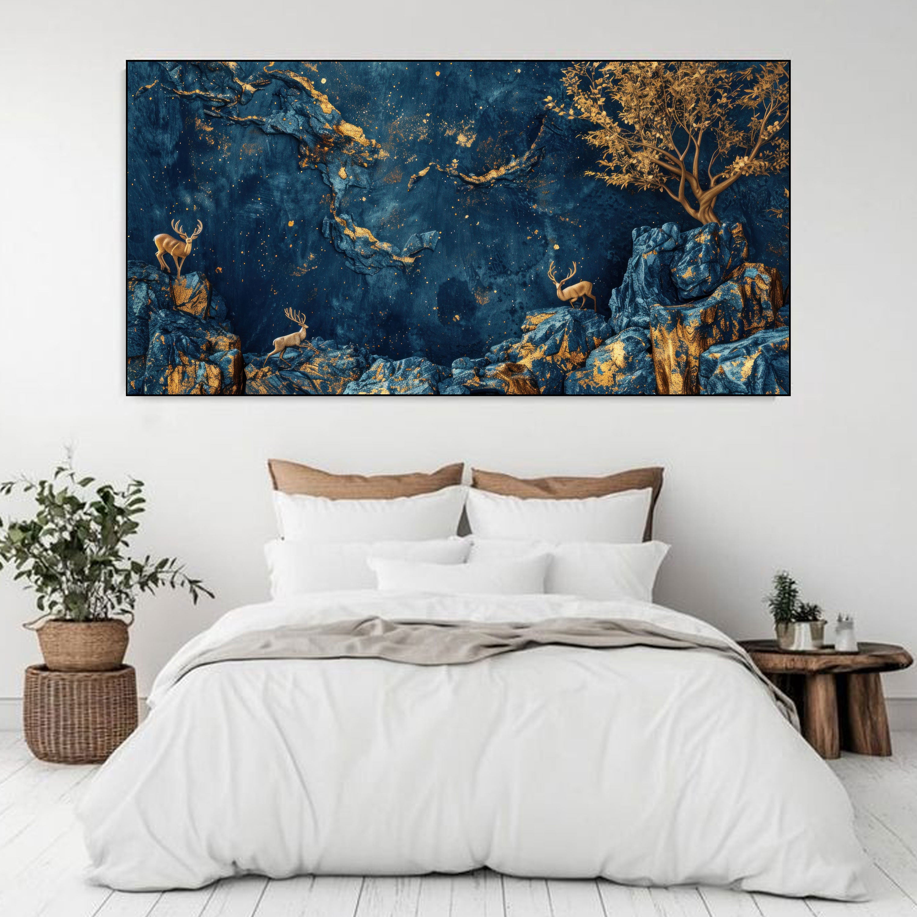 Celestial Wilderness: Regal Deer and Golden Grove Mural.