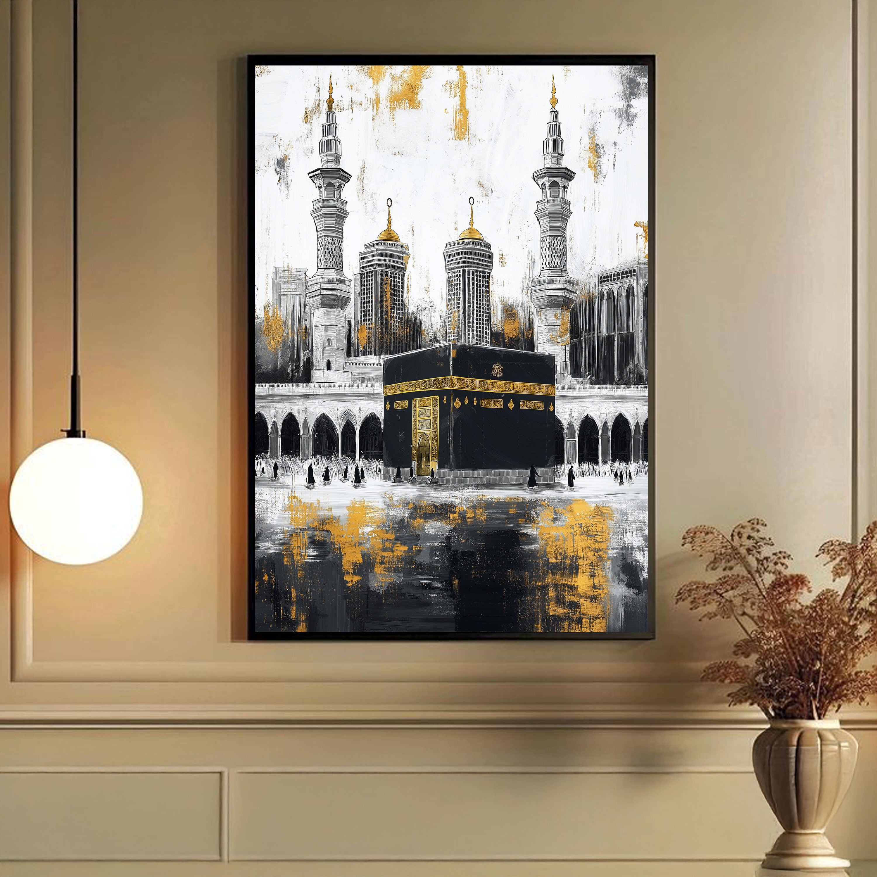 The Golden Axis – Contemporary Kaaba Art in Black, White & Gold.