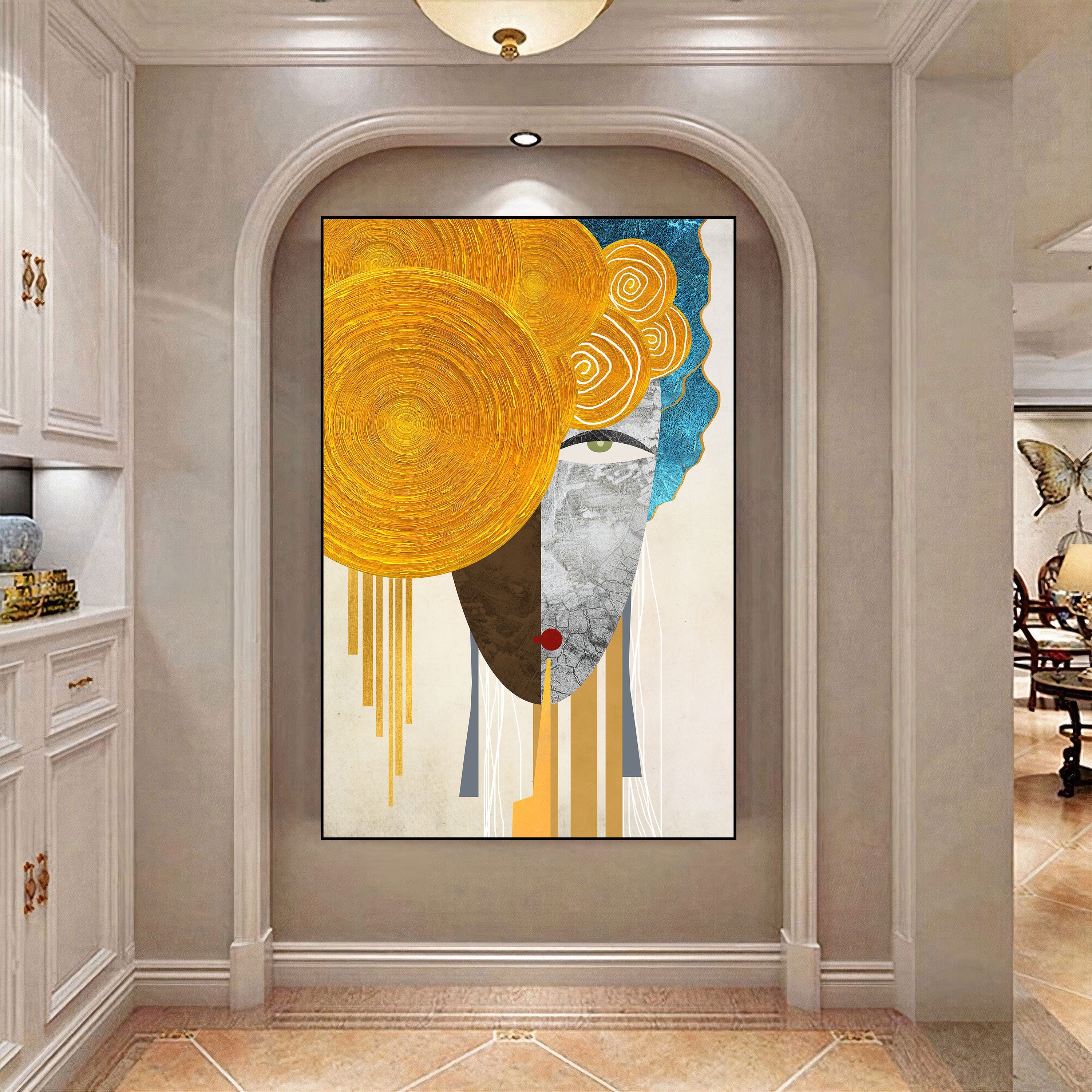 Golden Whimsy – Abstract Face Art with Spiral Crown by Krutik.
