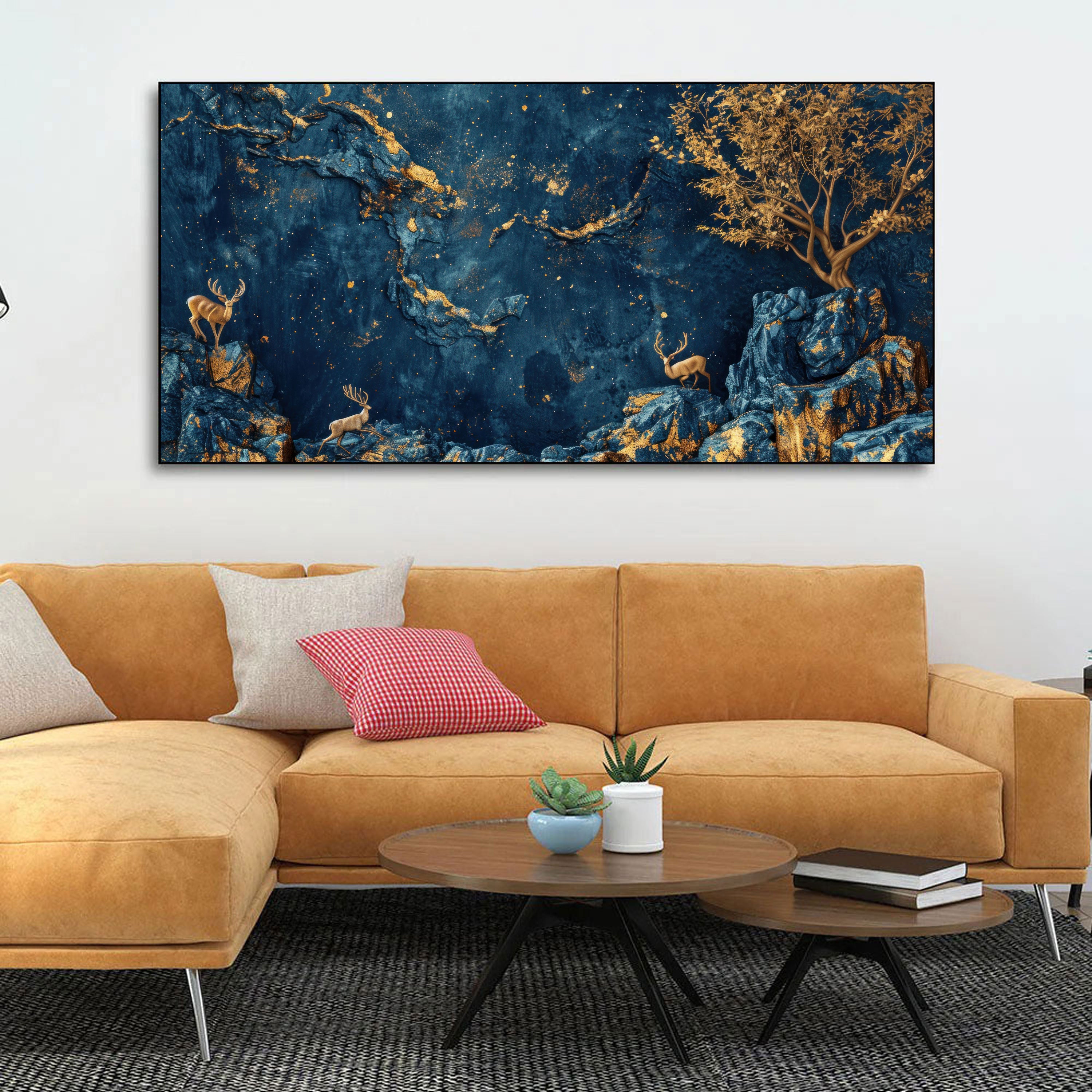Celestial Wilderness: Regal Deer and Golden Grove Mural.