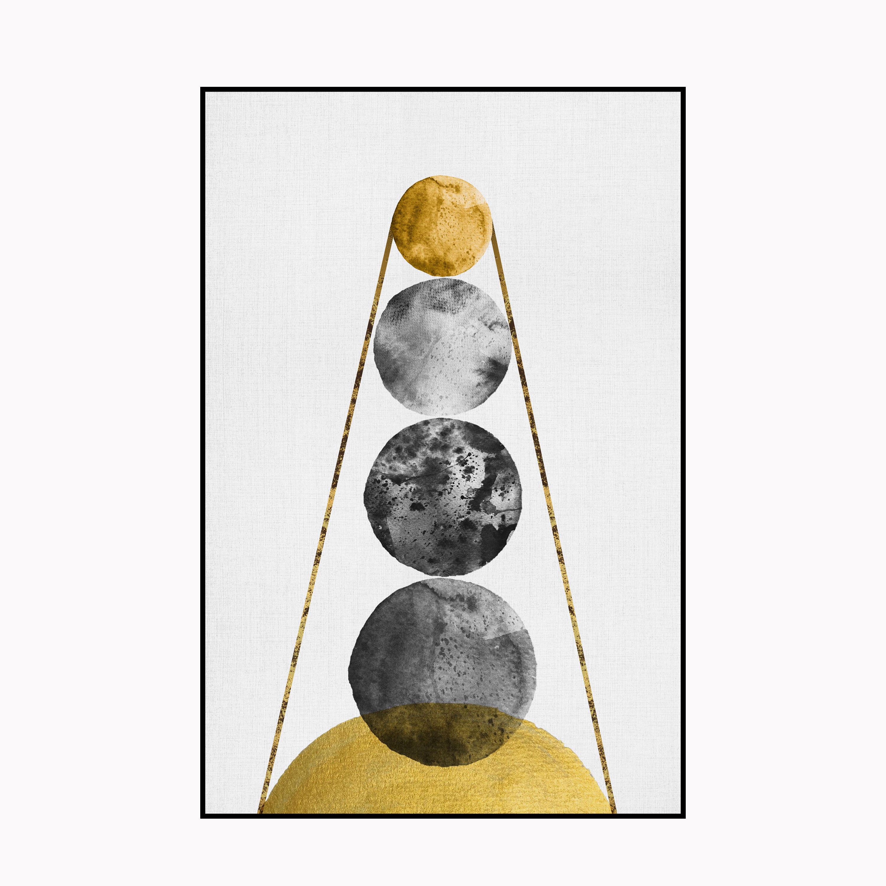 Modern Celestial Phases – Minimalist Moon & Sun Wall Art | Gold & Black Abstract Print by Krutik.