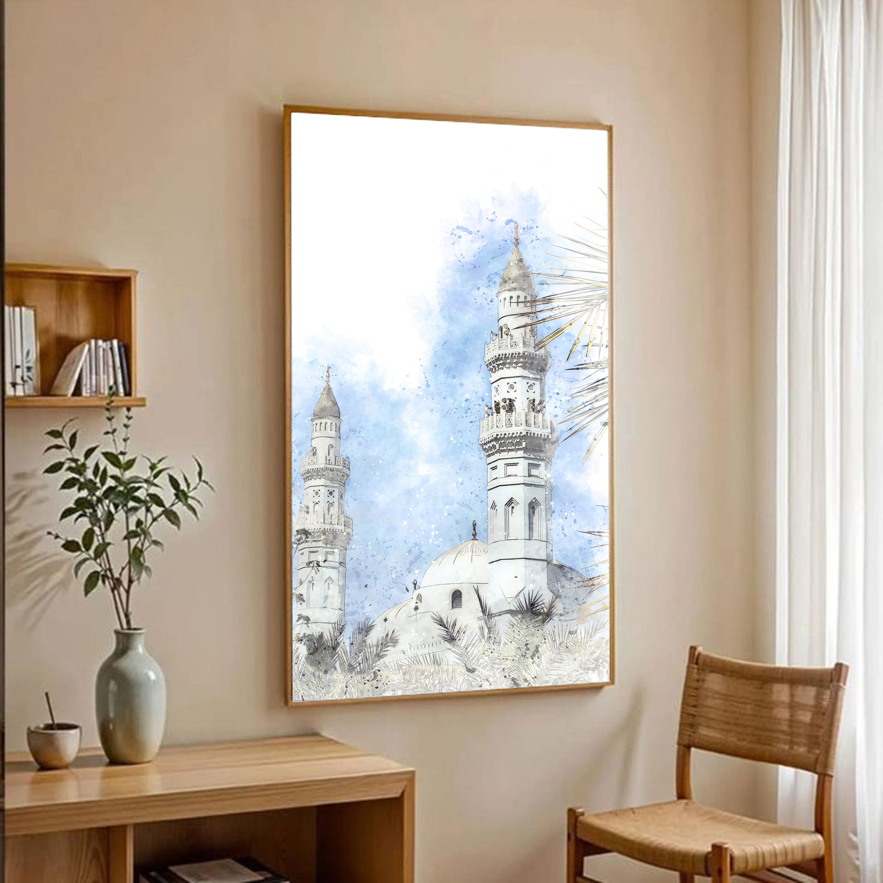 Serene Minarets – Watercolor Mosque Wall Art.