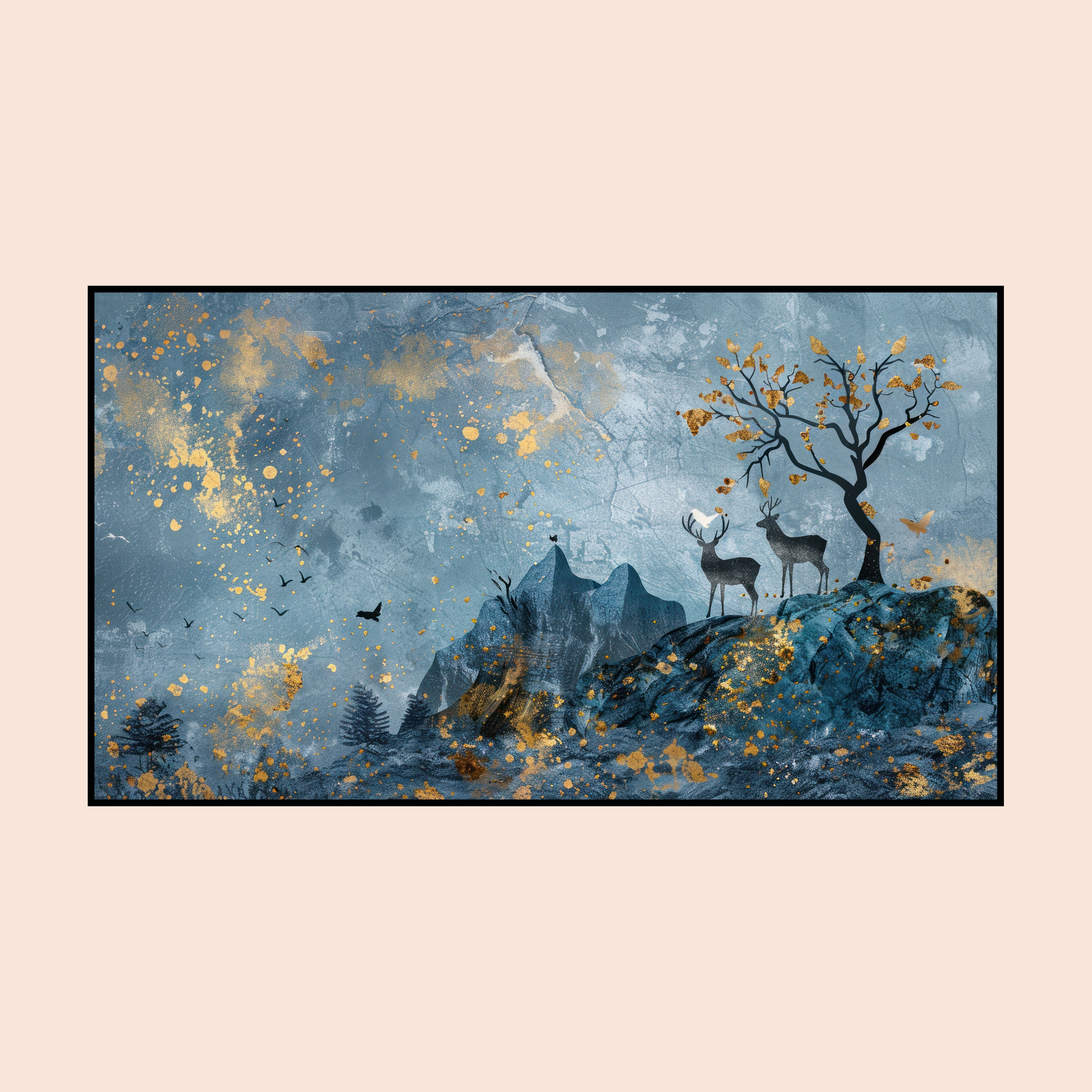 Twilight Peaks – Enchanted Deer Landscape Wall Art by Krutik.