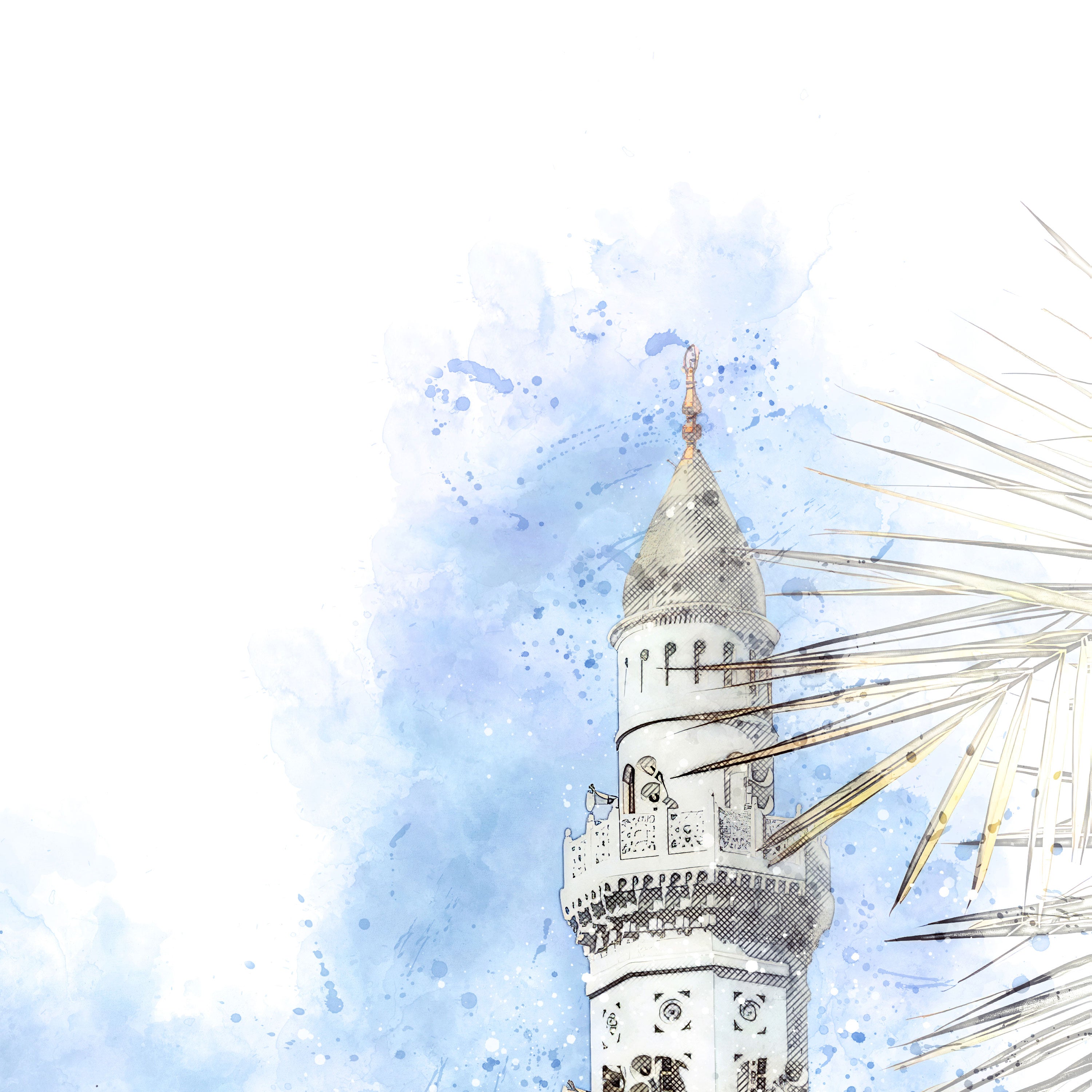 Serene Minarets – Watercolor Mosque Wall Art.