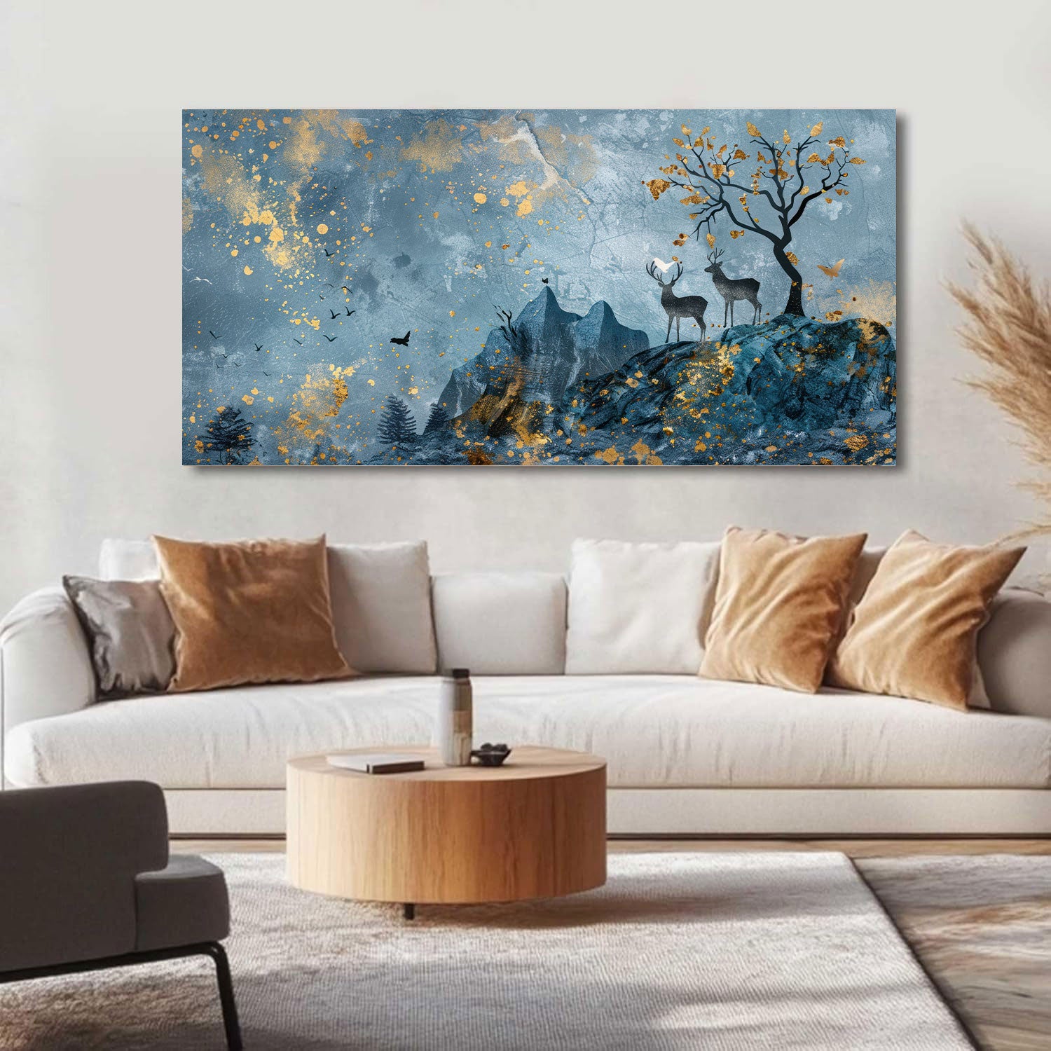 Twilight Peaks – Enchanted Deer Landscape Wall Art by Krutik.