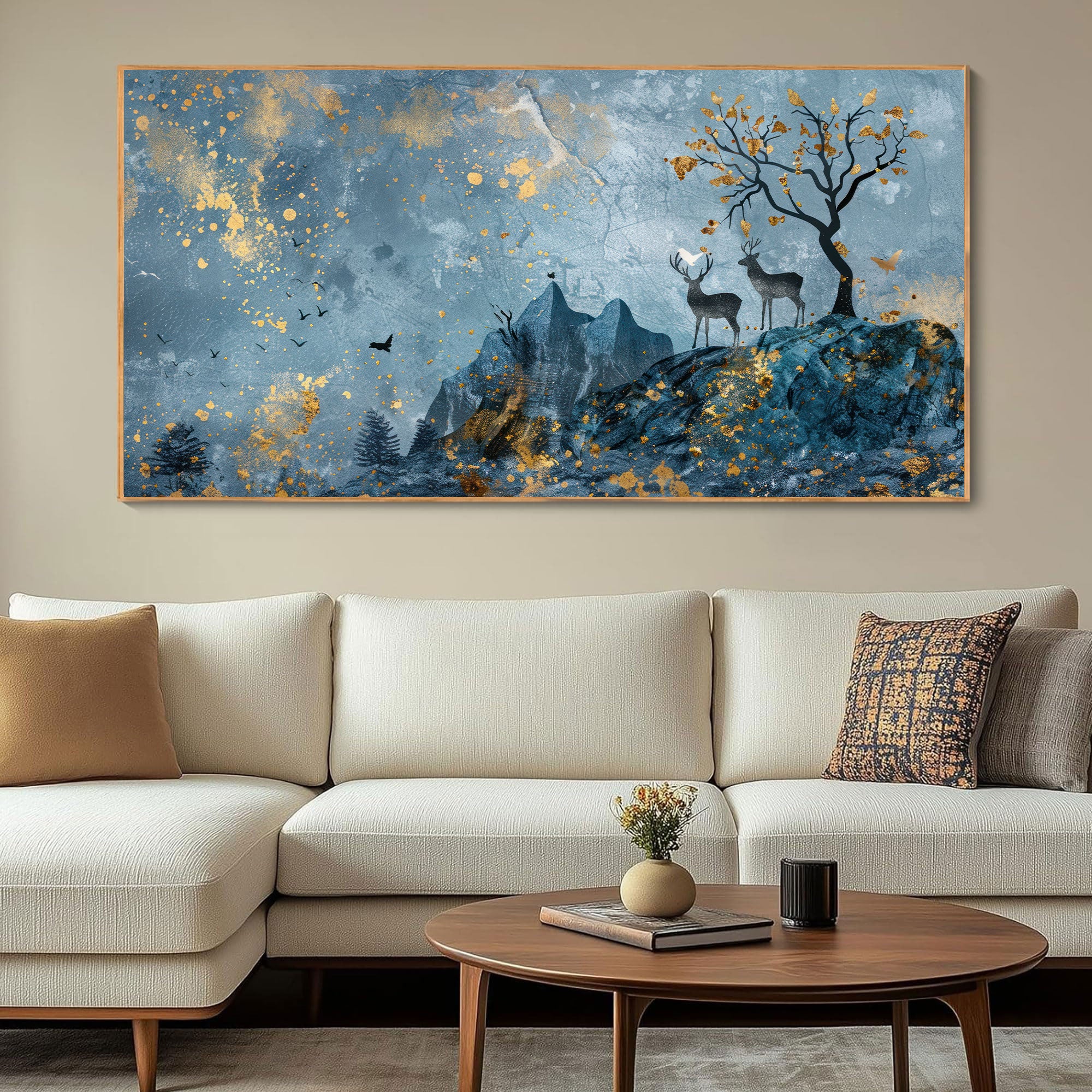 Twilight Peaks – Enchanted Deer Landscape Wall Art by Krutik.