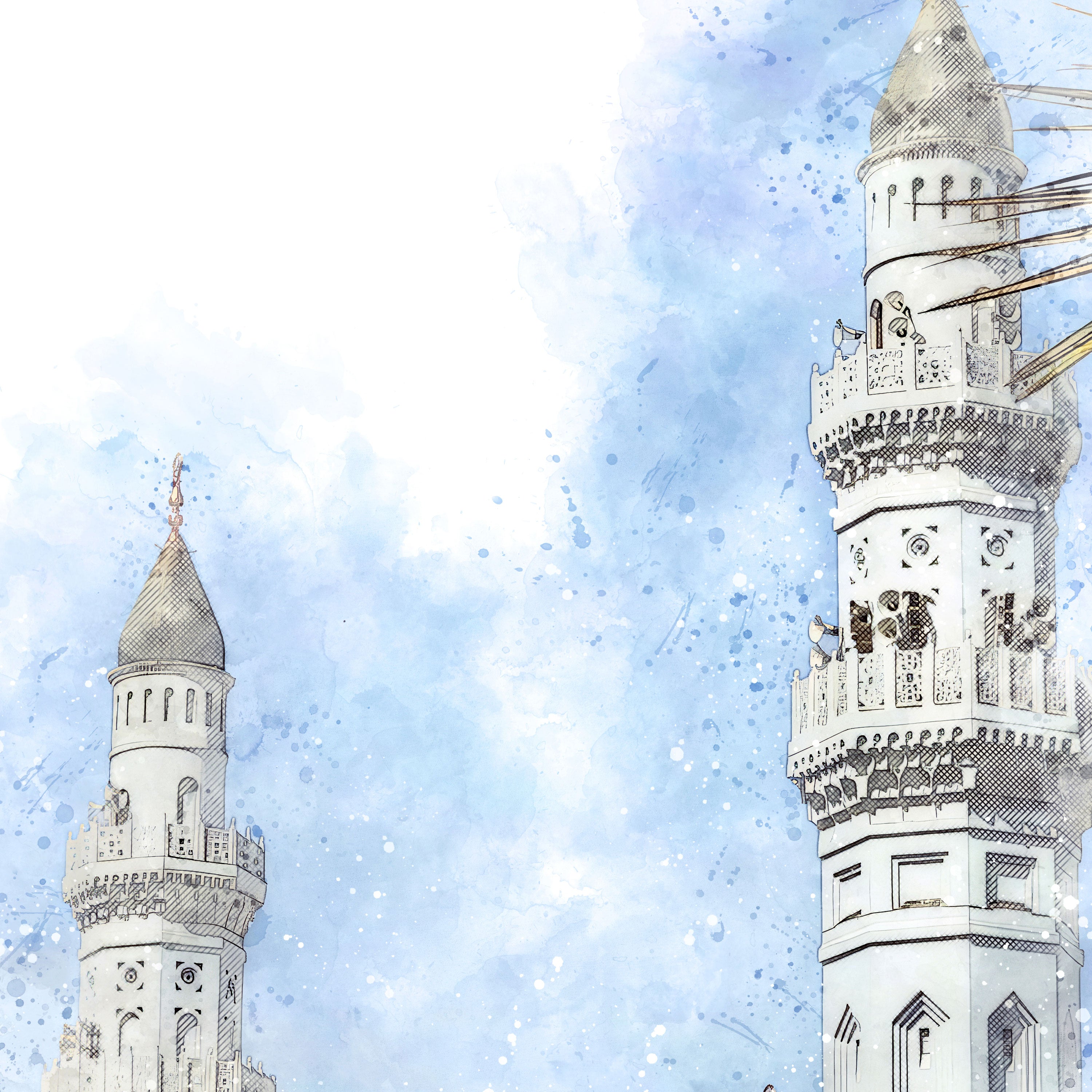 Serene Minarets – Watercolor Mosque Wall Art.