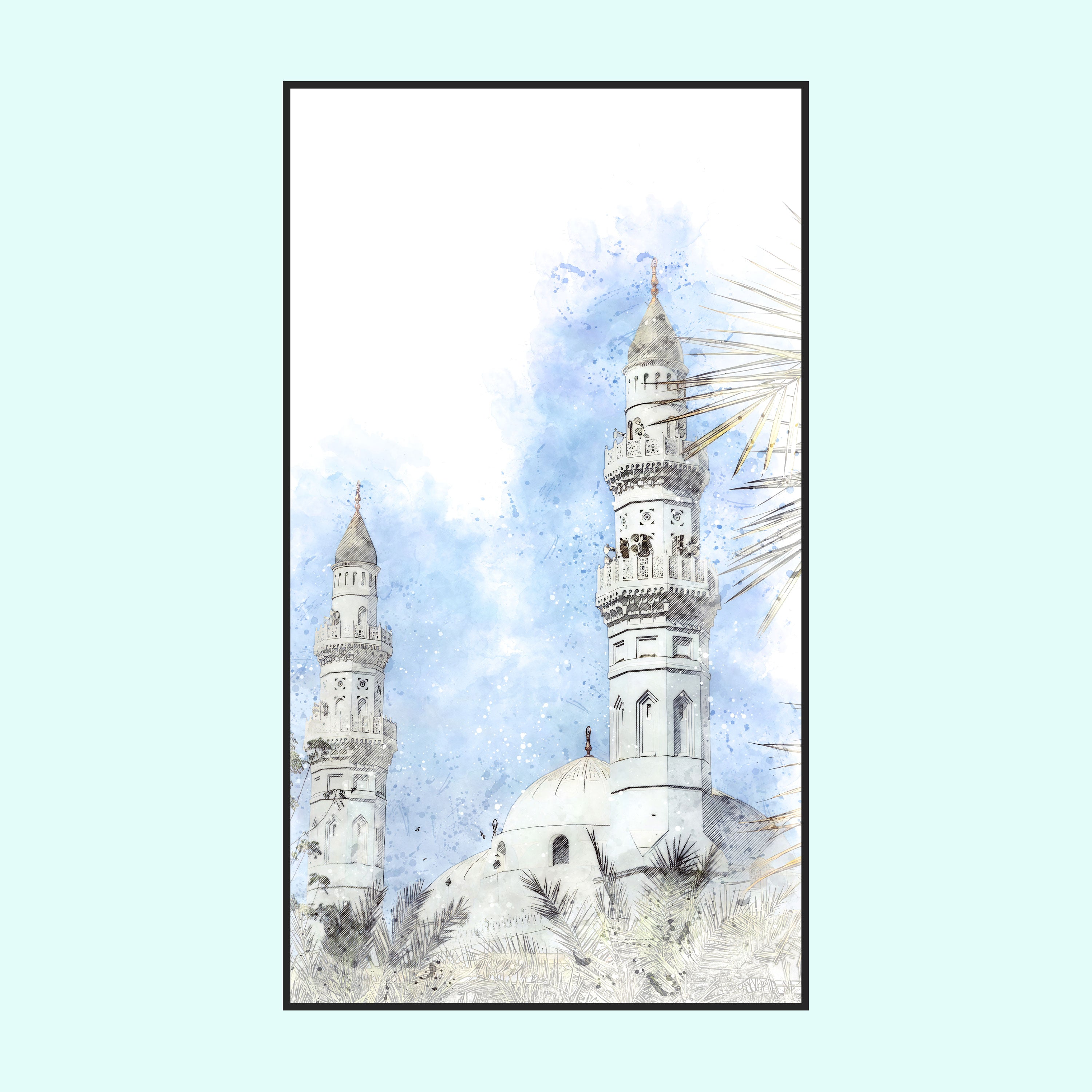 Serene Minarets – Watercolor Mosque Wall Art.